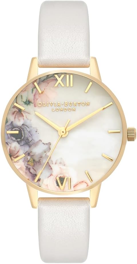 Detalle de Olivia Burton OB16PP45 Orologio analogico al quarzo da donna Watercolour Florals con cinturino in vera pelle rosato