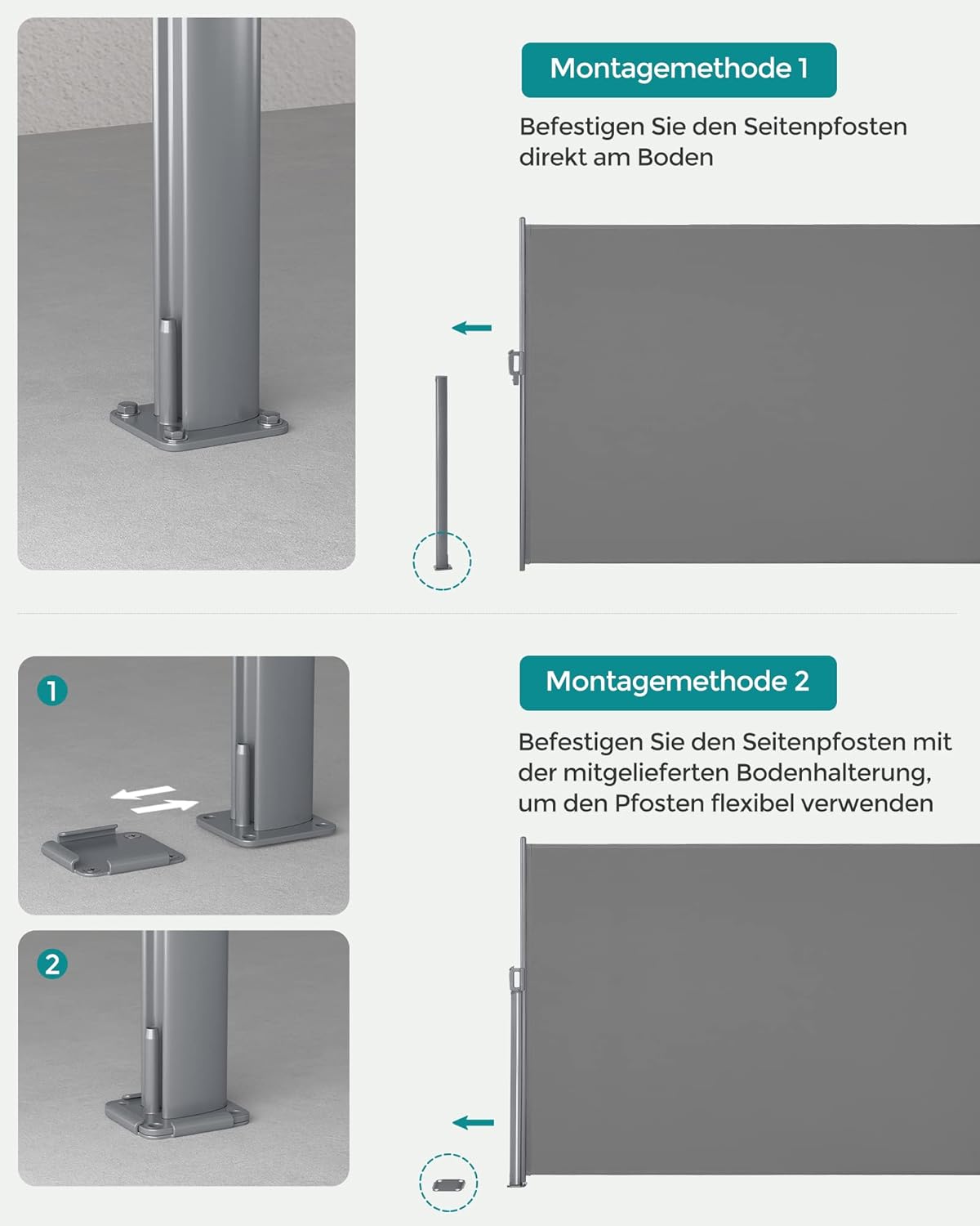 Thumbnail 6 de SONGMICS Alu-Seitenmarkise 180 x 400 cm Grau