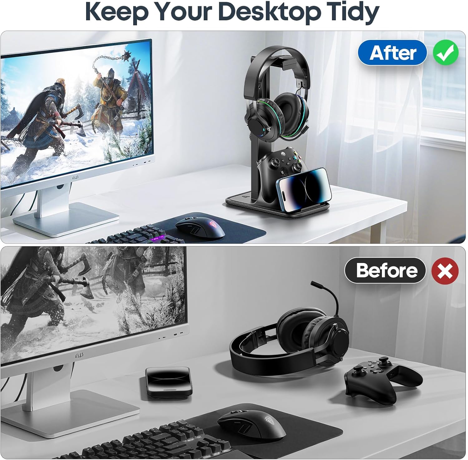 Thumbnail 5 de OIVO VGA DESIGN Gaming Controller Stand: 3-in-1 Desk Hub for Controllers, Headset and Phone