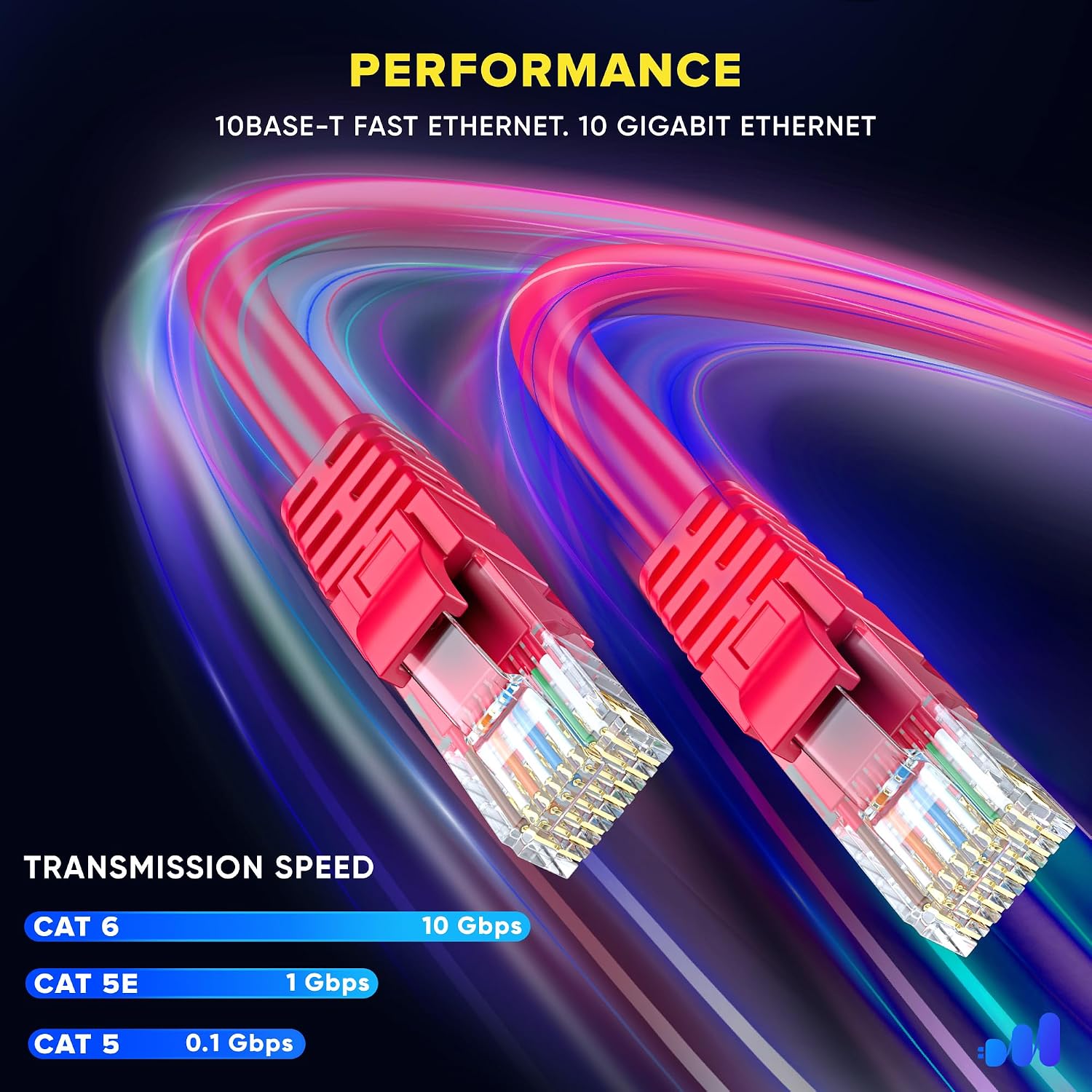 Detalle de Maximm Cat6 Ethernet Cable, 20 Ft 12-Pack, 10 Gbps, 550 MHz, Red