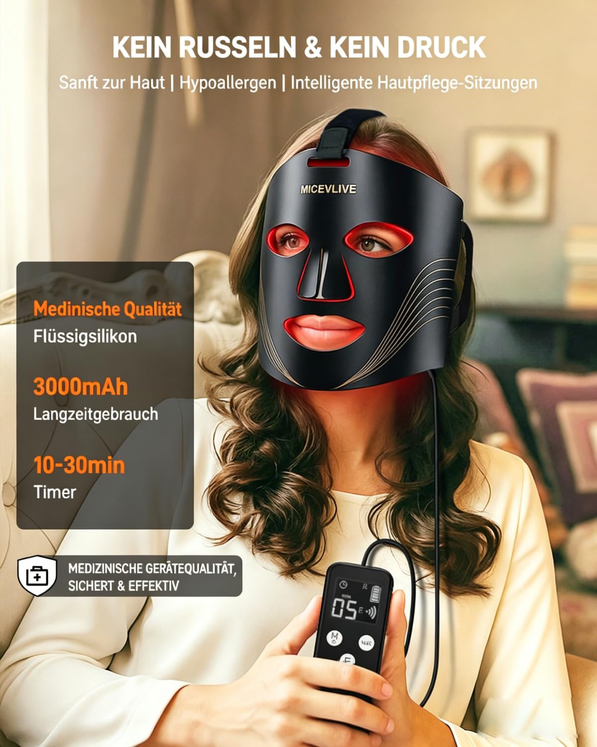 Detalle 2 de Led Maske Gesicht – Rotlichtmaske mit 3 Modus für Hautpflege zu Hause