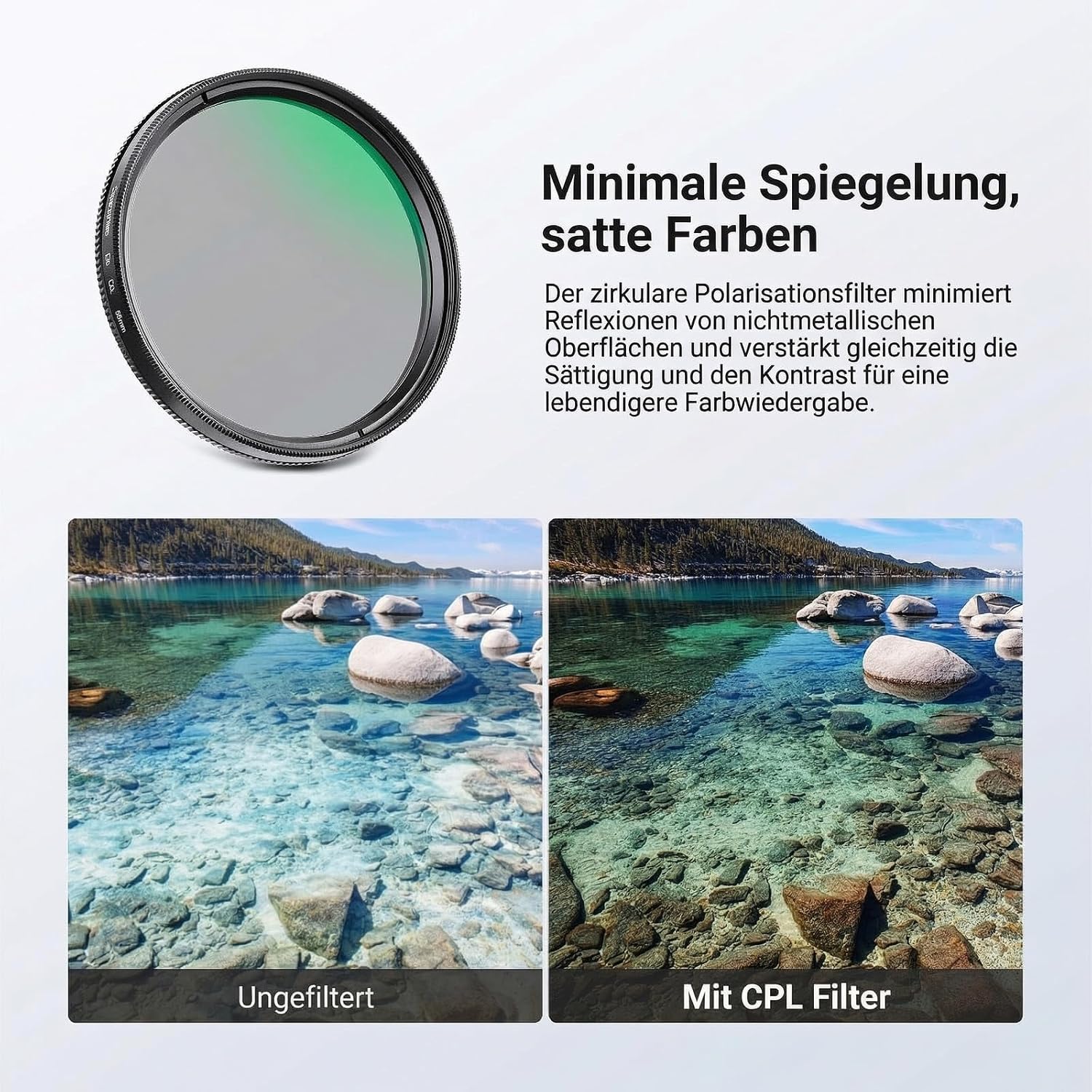 Detalle de NEEWER 55mm Filter Set (ND2-400 + CPL + UV) – 3er Pack inkl. Schutzetui