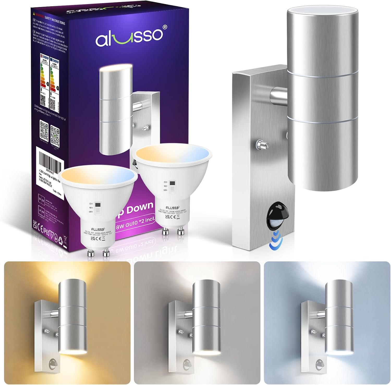 Detalle de ALUSSO outdoor wall light motion sensor