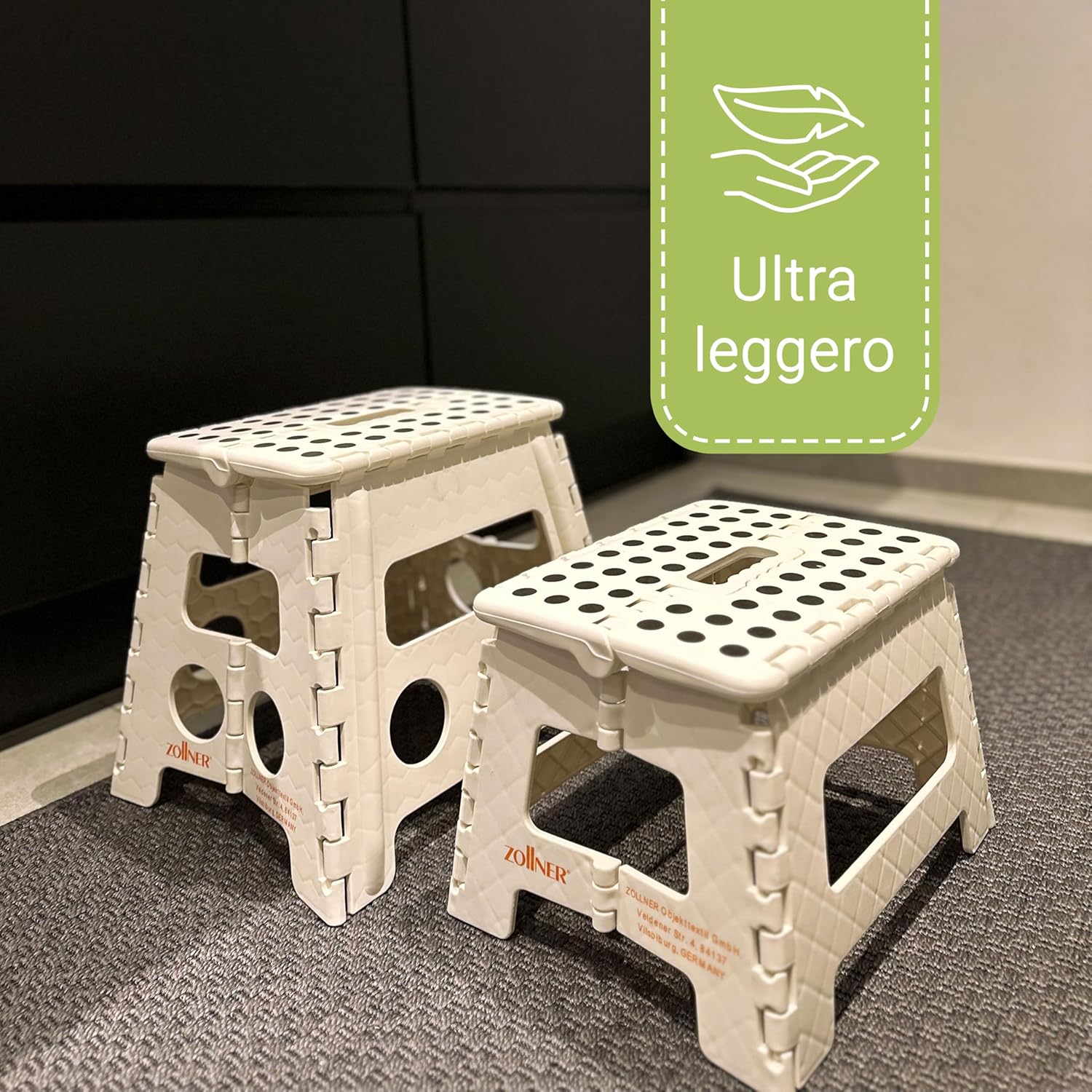 Detalle de ZOLLNER Sgabello pieghevole 30 cm – sedia pieghevole bianca, versatile per casa e campeggio