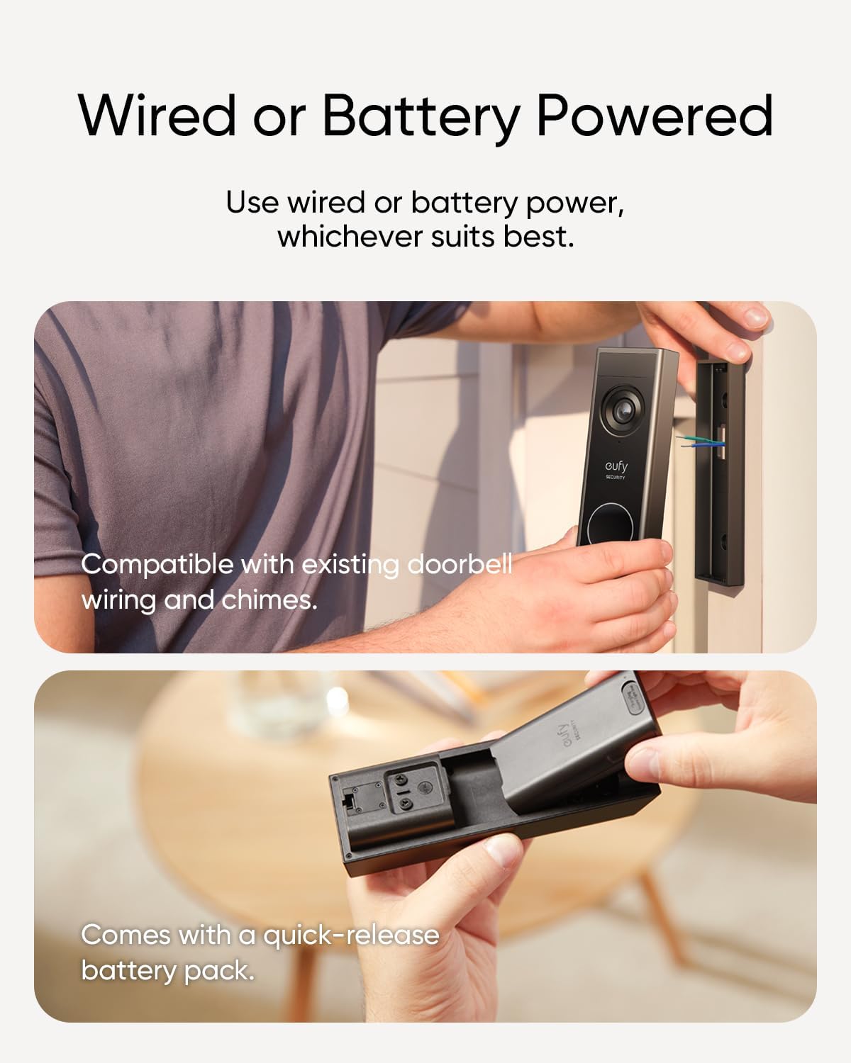Detalle 2 de eufy Security Video Doorbell E340: Dual Cameras, 2K HD, Battery or Wired, No Subscriptions