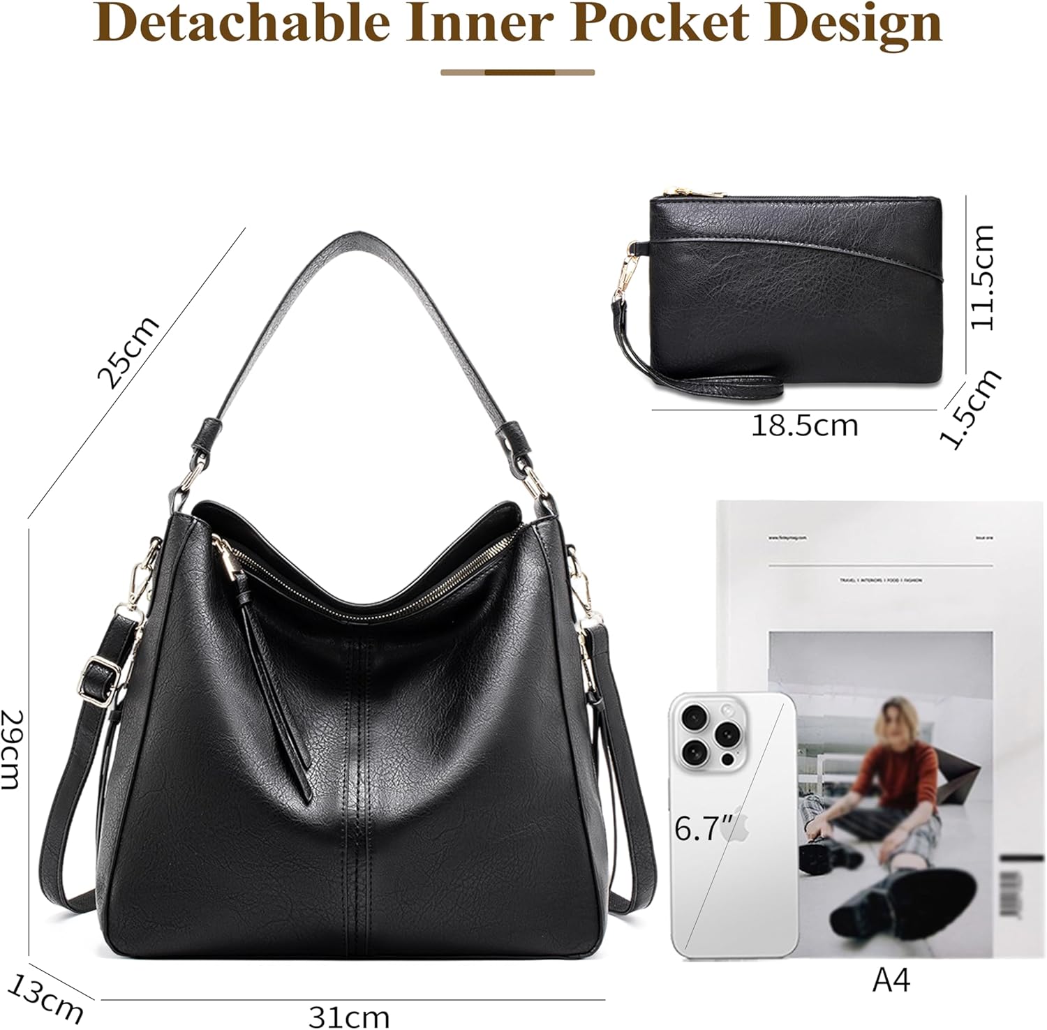 Thumbnail 3 de Mabecol Shopper Tasche Damen (groß) – elegante Umhängetasche aus PU mit Reißverschluss