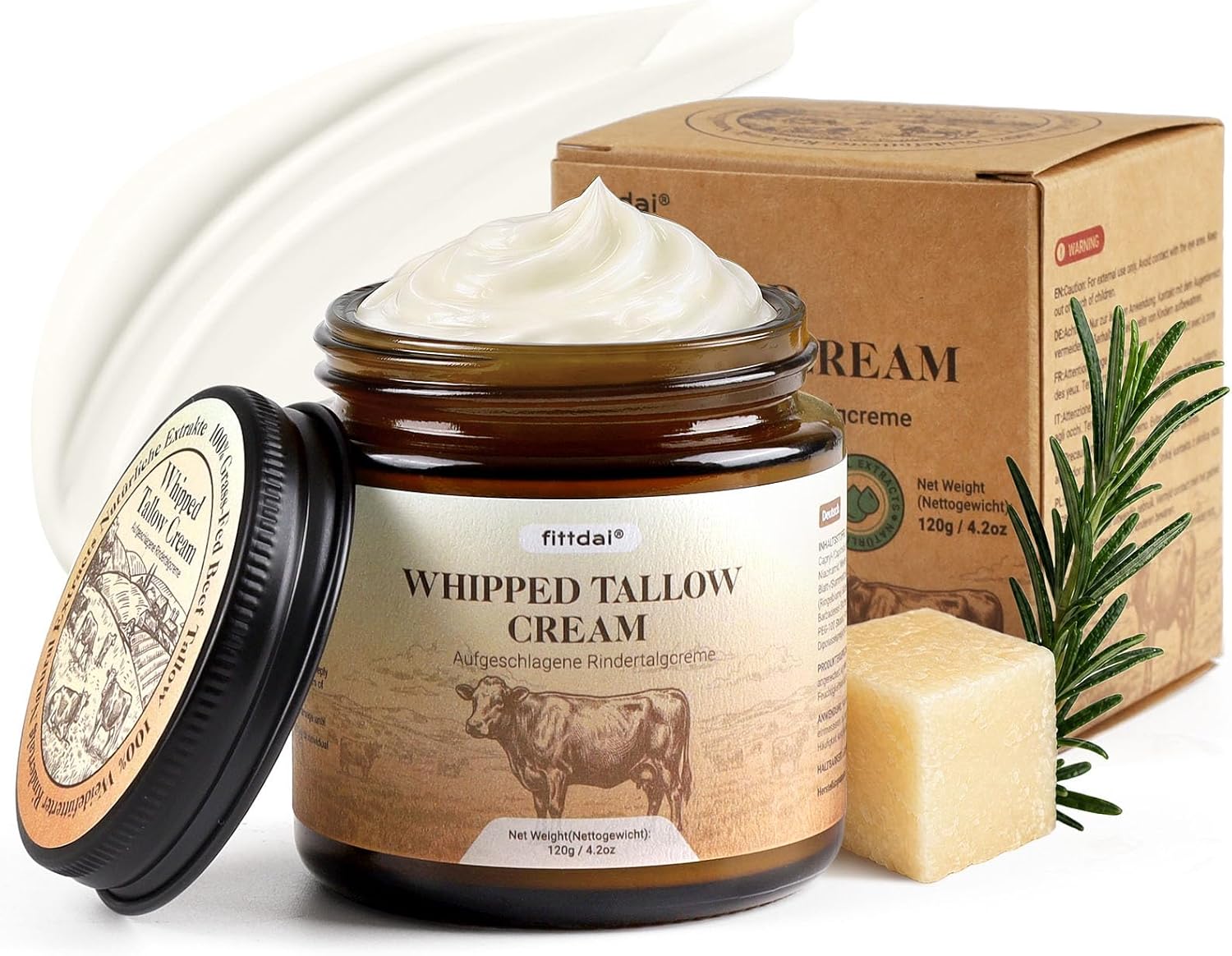 Detalle de Crema idratante viso al beef tallow 120 ml – 100% grass fed, con ialuronico, niacinamide e squalane