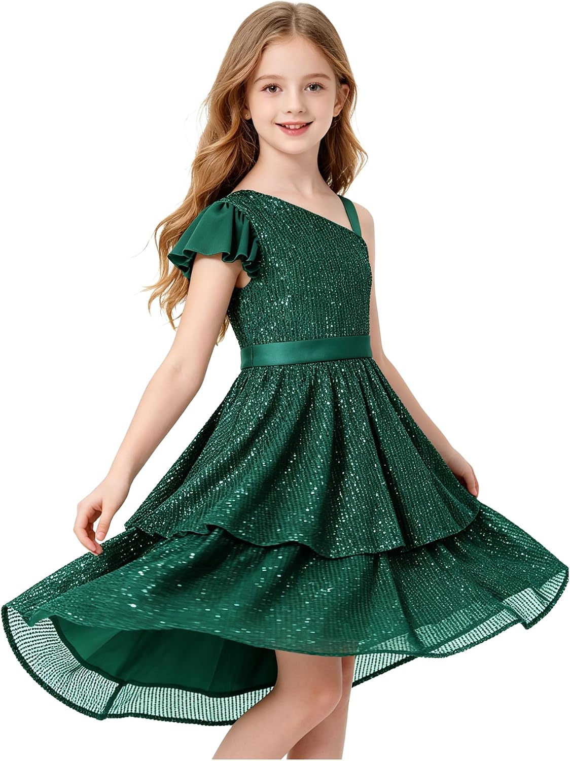 Detalle de LOLANTA H03003 meisjesjurk met pailletten, halterhals en asymmetrische zoom
