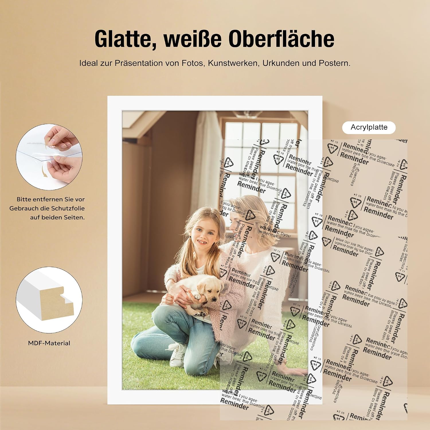 Detalle de Tinkeps 3er Pack Bilderrahmen 20x30 cm Weiß – Holzwerkstoff, Acrylglas, flexibel nutzbar