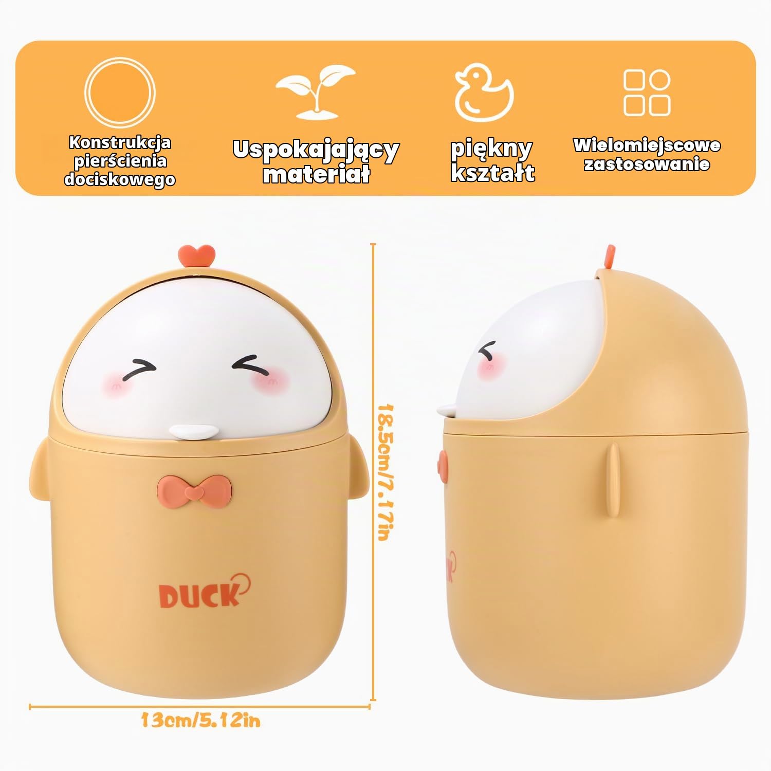 Detalle 2 de Huifoo mini kosz na biurko z pokrywką, żółty, z motywem kaczki