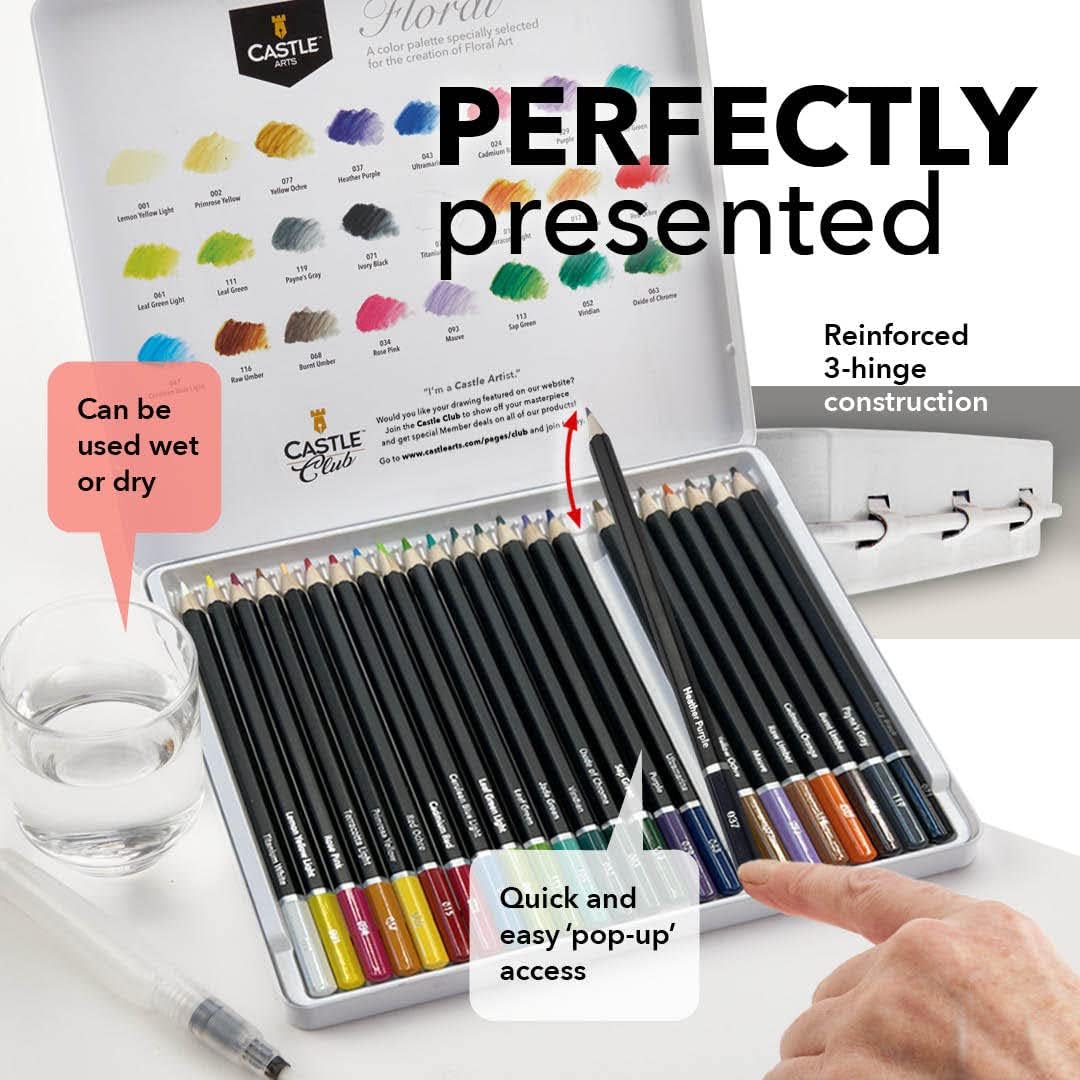 Thumbnail 1 de Castle Art Supplies Set de 24 crayons aquarellables « Botanique » en boîte métal