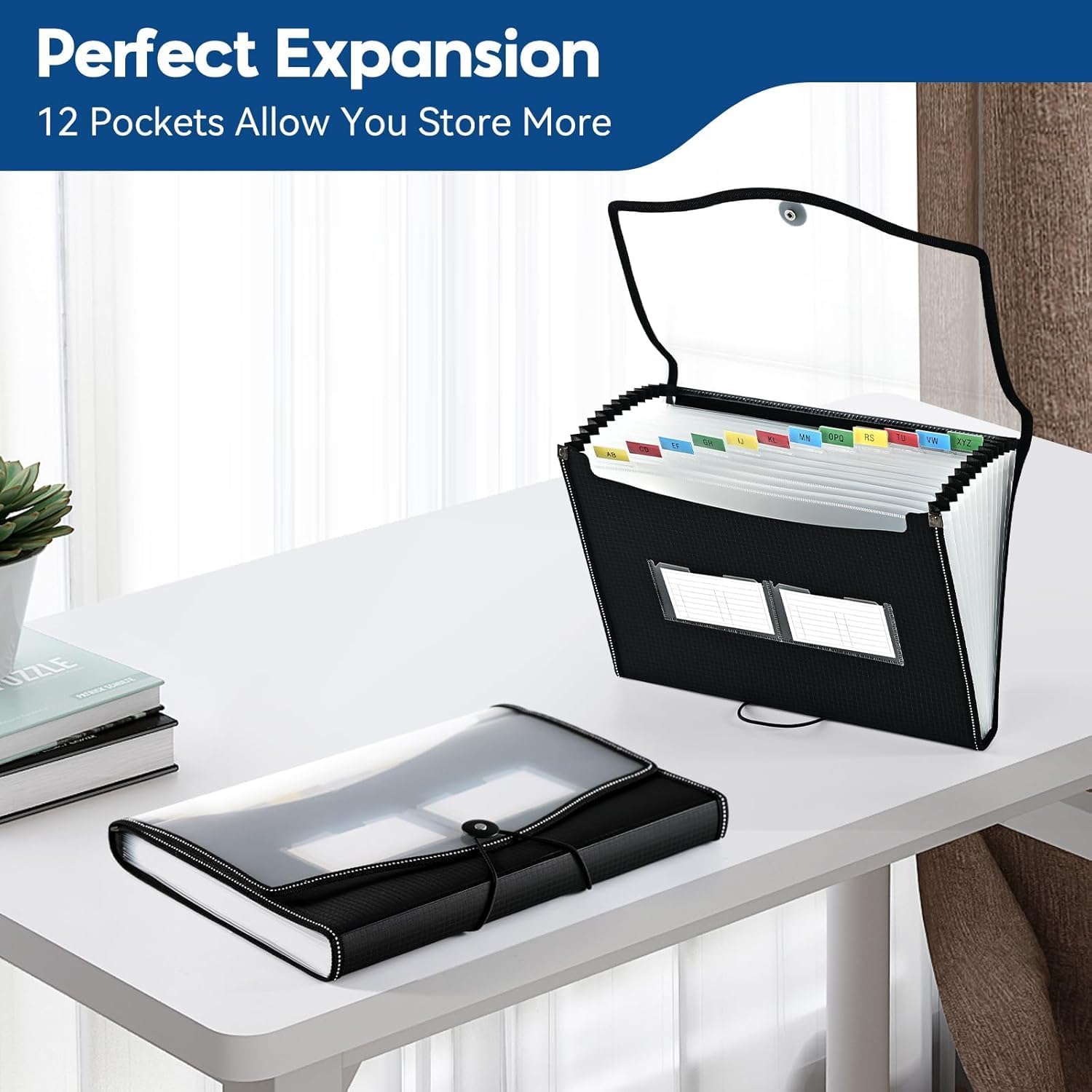 Detalle de File Organiser, 13 Pockets Expanding File Folder with 12 Tabs – A4, Black