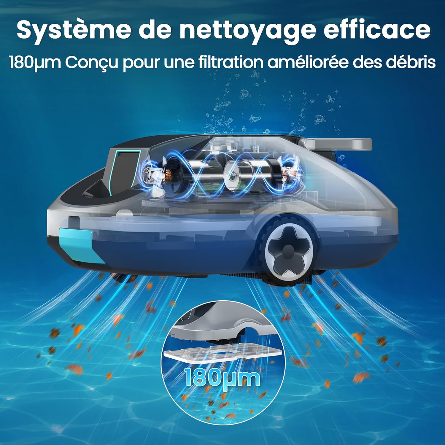 Thumbnail 3 de Robot Piscine sans Fil C1 – aspirateur de piscine sans fil, autonomie 200 min, filtration ultra-fine (jusqu’à 232 m²)