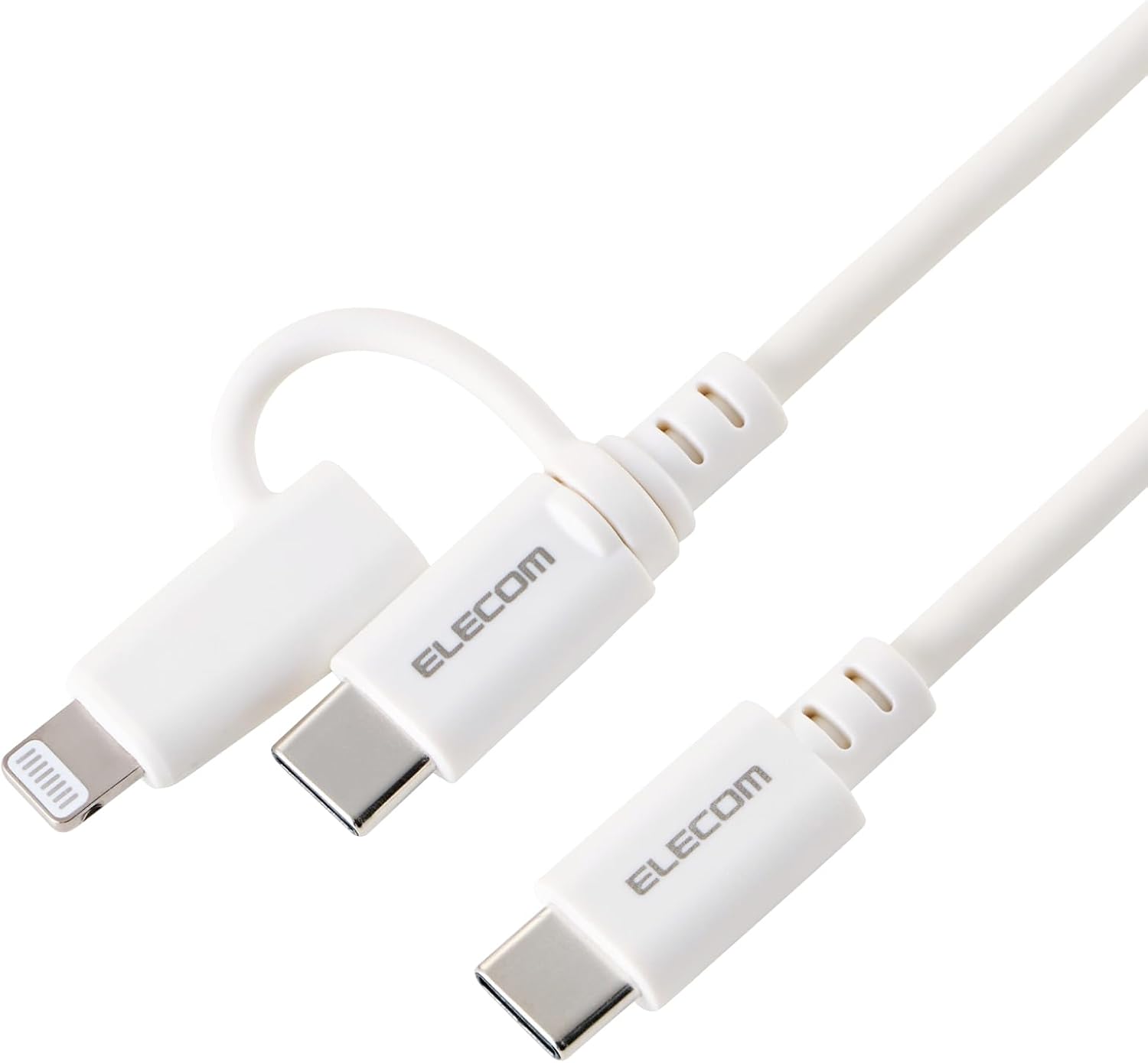 Detalle de エレコム MPA-CCLECAD10WH 2in1充電ケーブル USB-C・Lightning対応、60W PD・1m・やわらかケーブル
