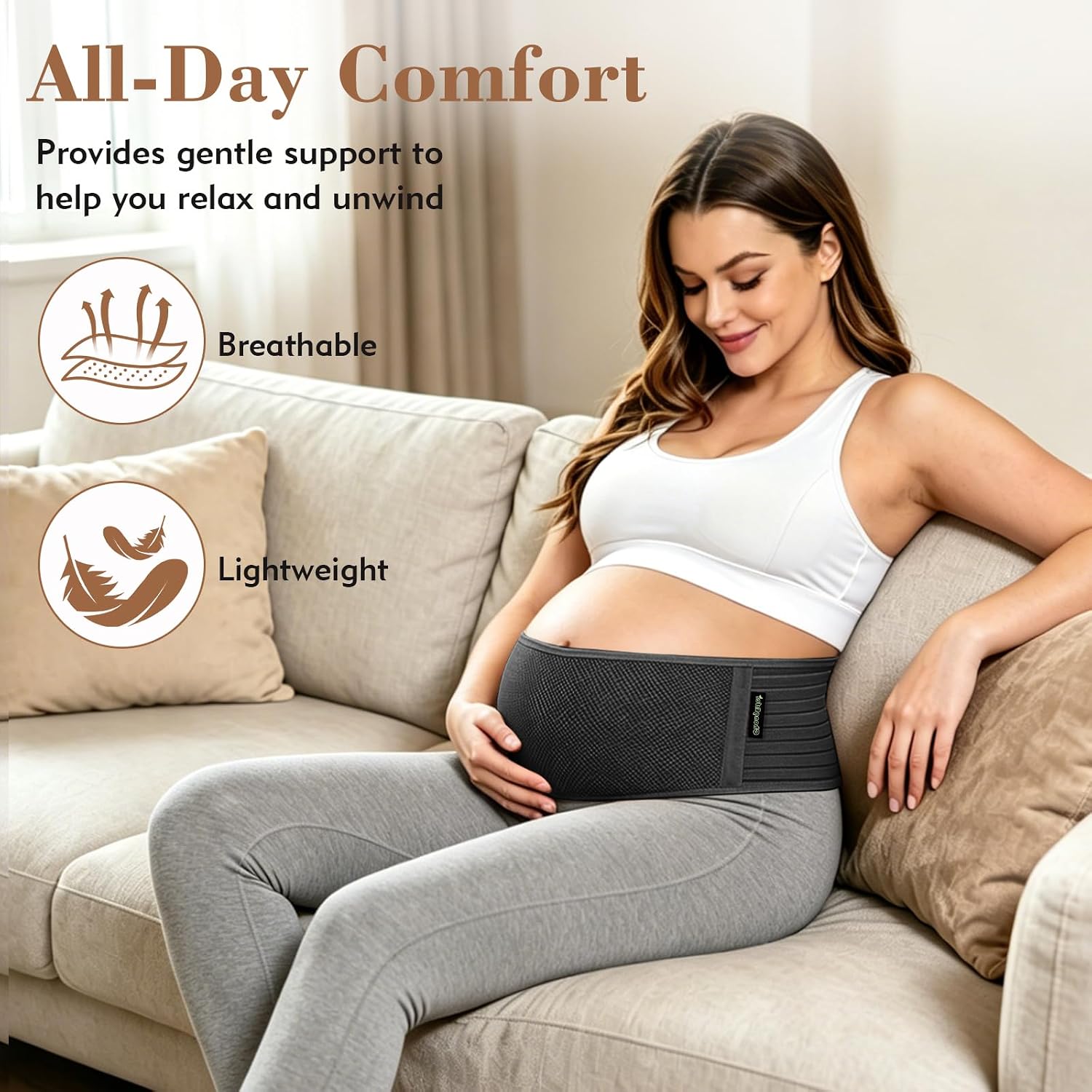 Thumbnail 4 de ChongErfei Pregnancy Belly Band Maternity Belt with Back Support (Black, One Size)