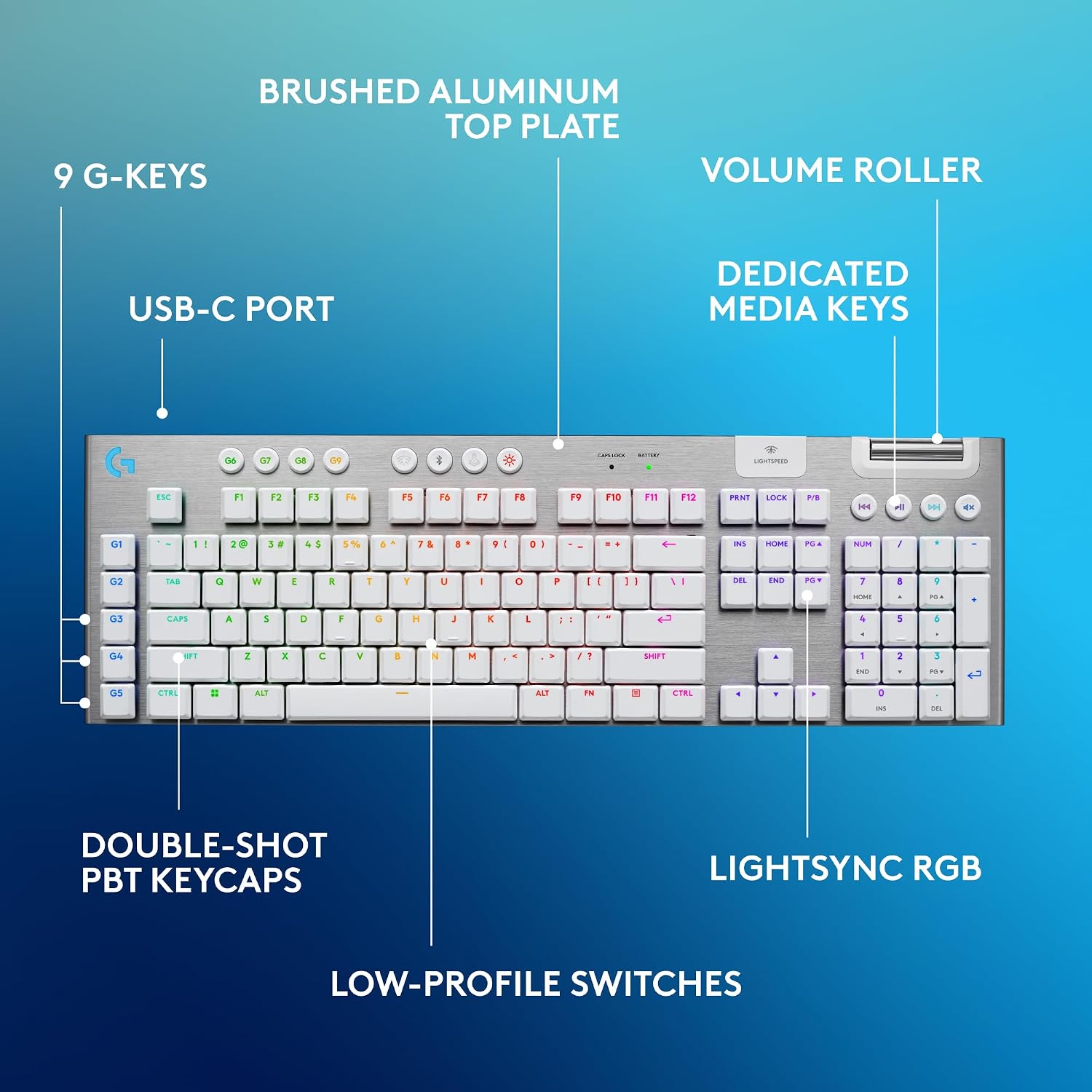 Detalle 2 de Logitech G915 X LIGHTSPEED Tactile Wireless Gaming Keyboard, White