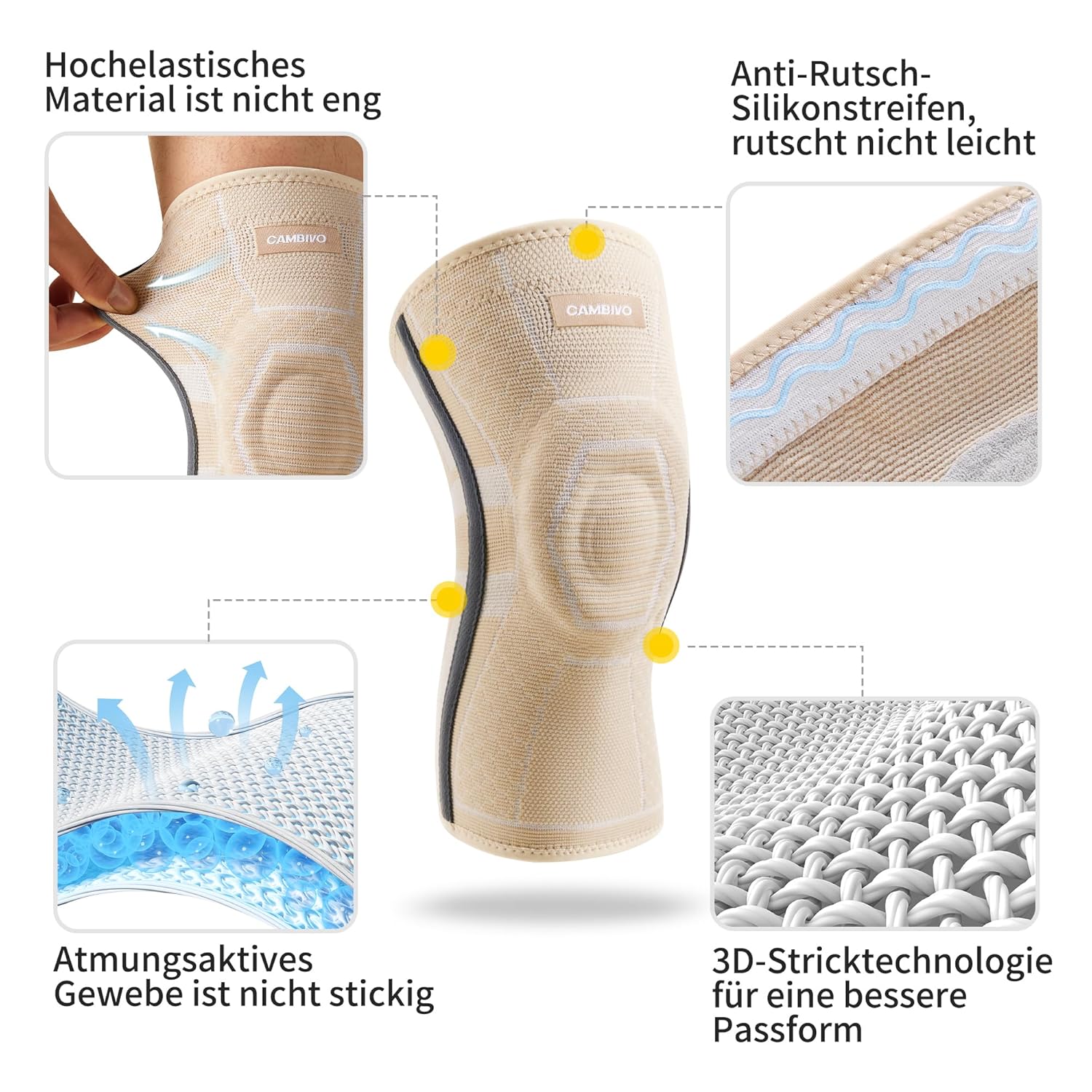 Thumbnail 2 de CAMBIVO Kniebandage 2X – Kniebandage für Männer und Damen mit PMMA-Seitenstabilisatoren und Patella-Polster
