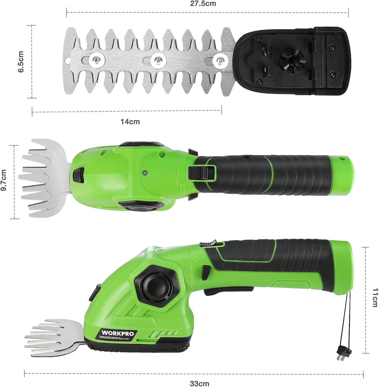 Detalle de WORKPRO Cisaille Sculpte-Haie et Taille-Herbes sans Fil 7,2 V – 2 en 1, 97 mm/140 mm