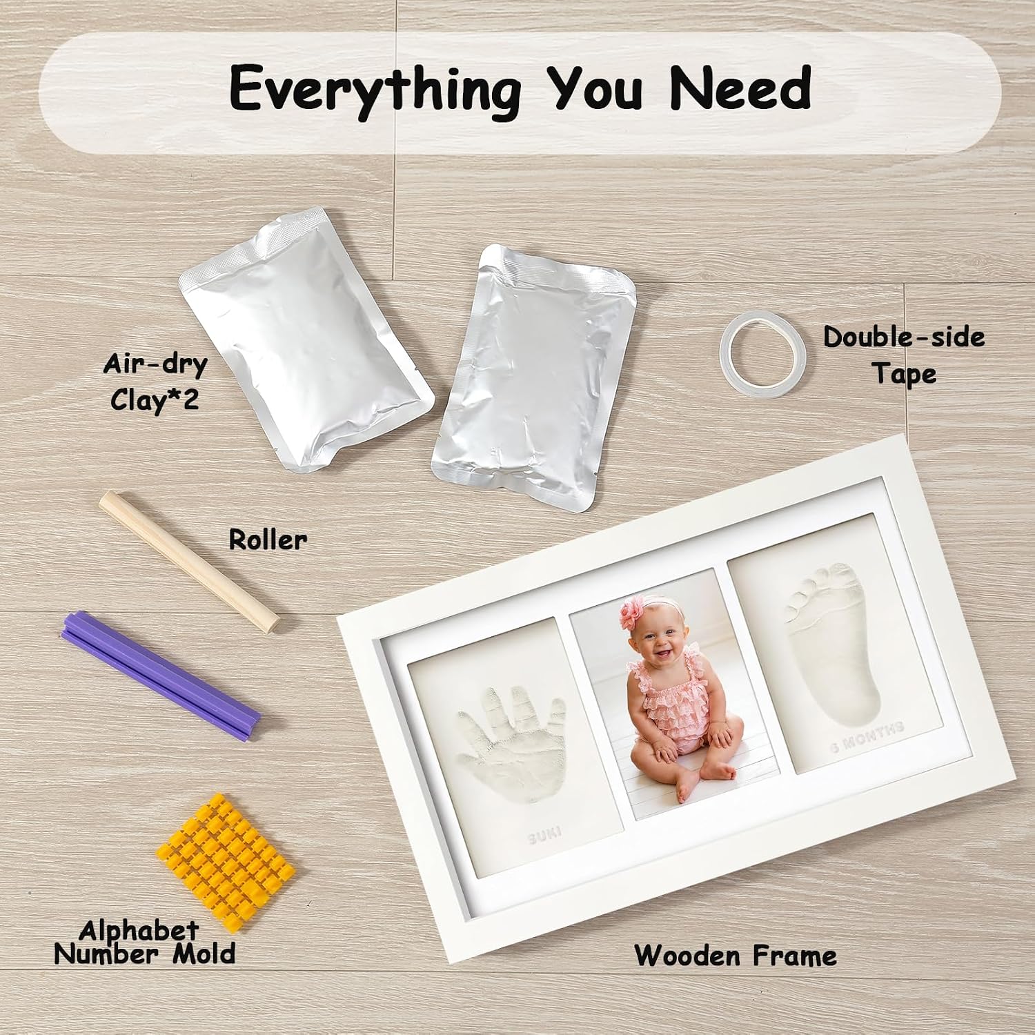 Thumbnail 1 de Yiukou Baby Handprint & Footprint Kit with Personalised Photo Frame Keepsake