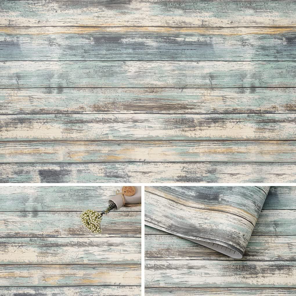 Detalle de Arthome WALL DECOR SWP200-9 plakfolie, blauwe houtlook, zelfklevend en afneembaar