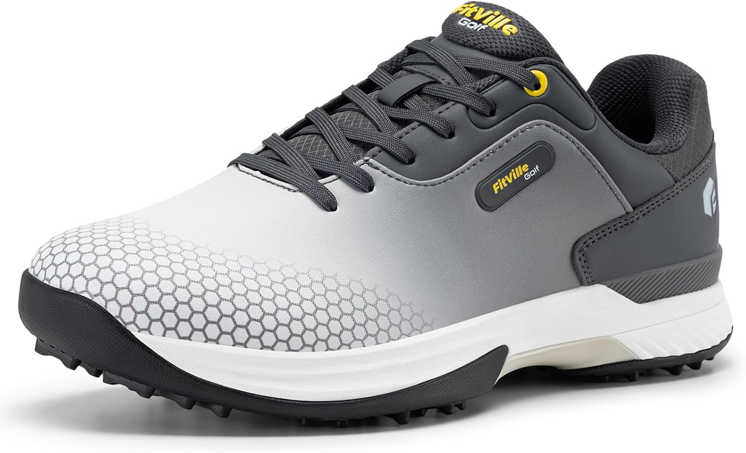 Detalle de FitVille Mens Golf Shoes Extra Wide Fit Casual Trainers – Water Resistant Non Slip Spiked Outdoor Sneakers