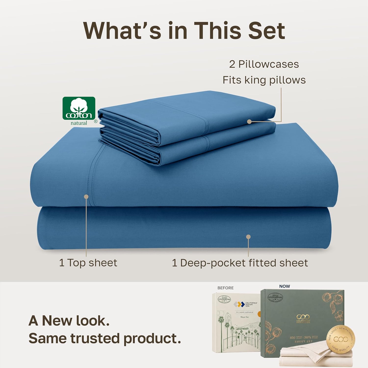 Thumbnail 2 de California Design Den 840307190505 600-Thread-Count Cotton Sateen King Sheet Set