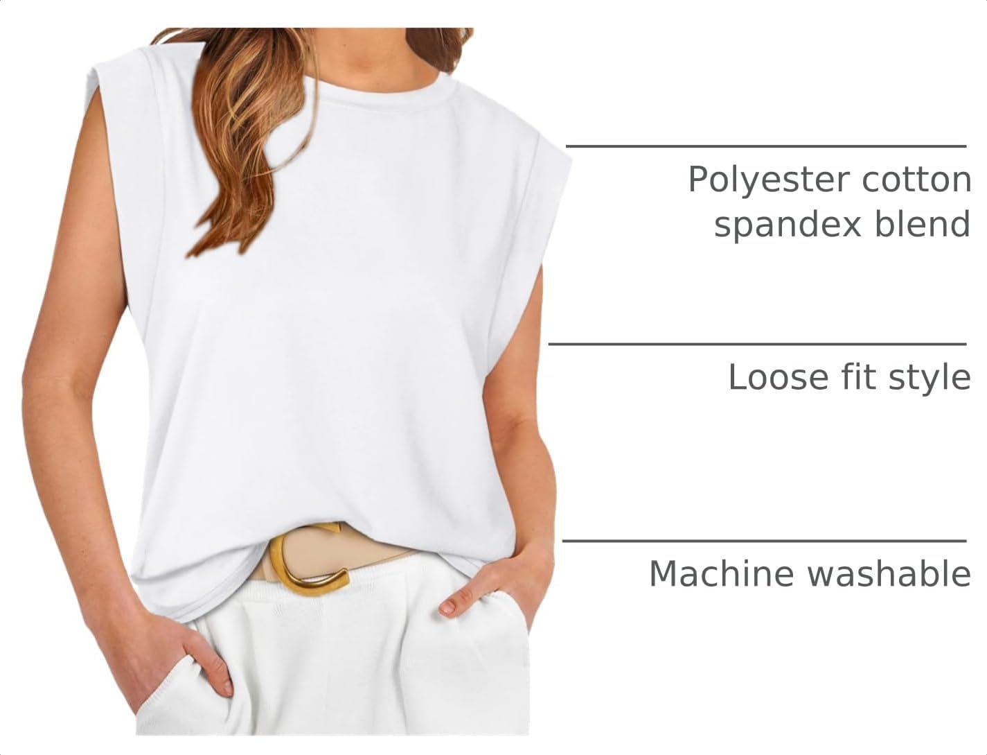 Detalle de WIHOLL Women’s Cap Sleeve Loose-Fit Basic T-Shirts (Sleeveless Tank-Style)