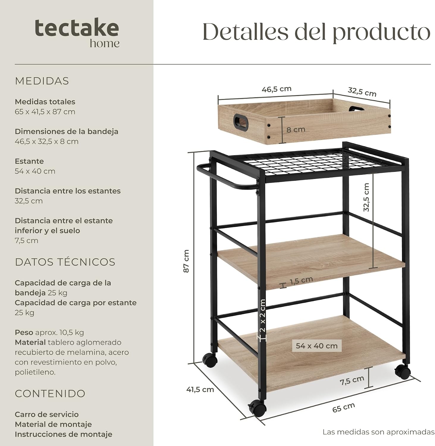 Thumbnail 5 de tectake® Carrito de cocina 65 x 41,5 x 87 cm