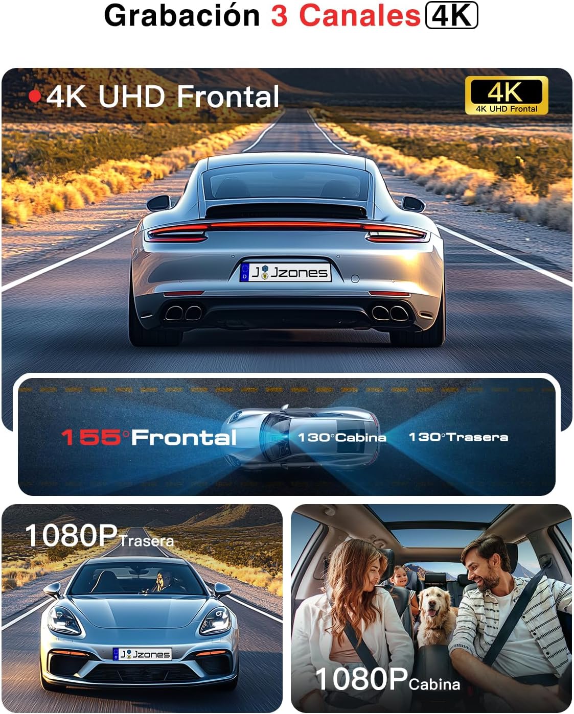 Detalle 2 de Jzones Dash Cam Coche 3 Canales 4K