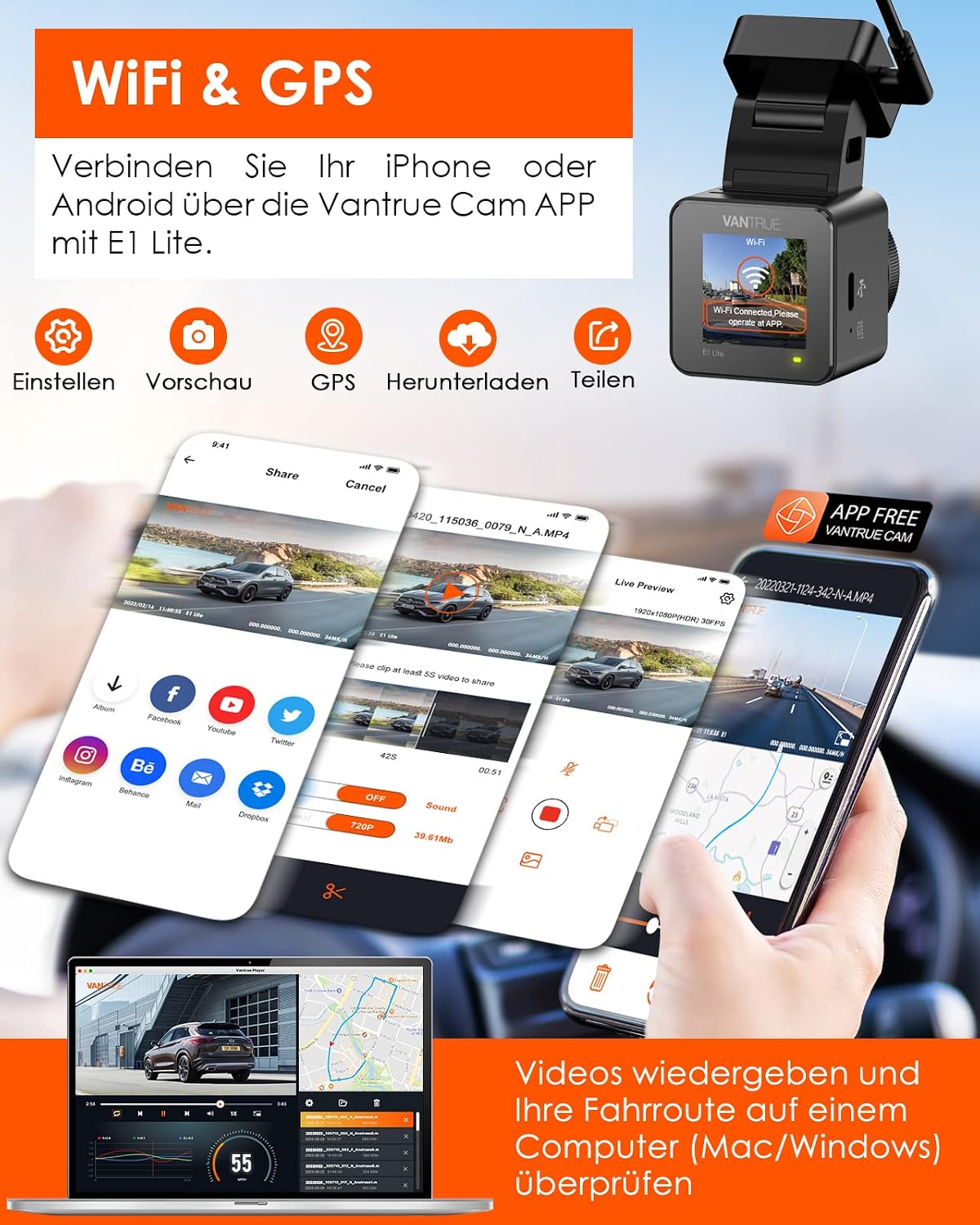 Detalle 2 de VANTRUE E1 lite Dashcam 1080P