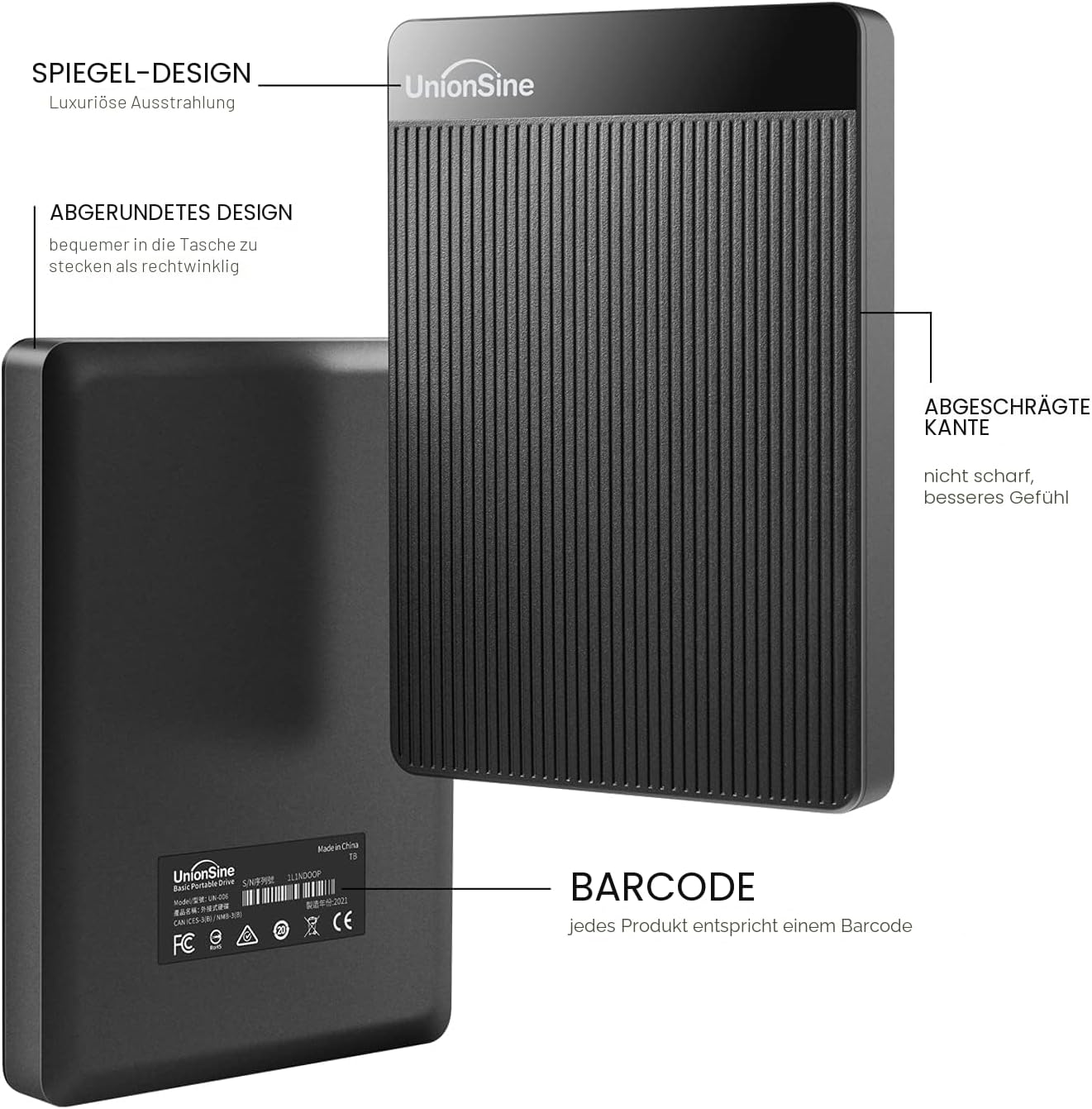 Thumbnail 1 de UnionSine Externe Festplatte 500GB ultradünn – USB 3.0, Plug & Play, kompatibel mit PC, Mac und Konsolen