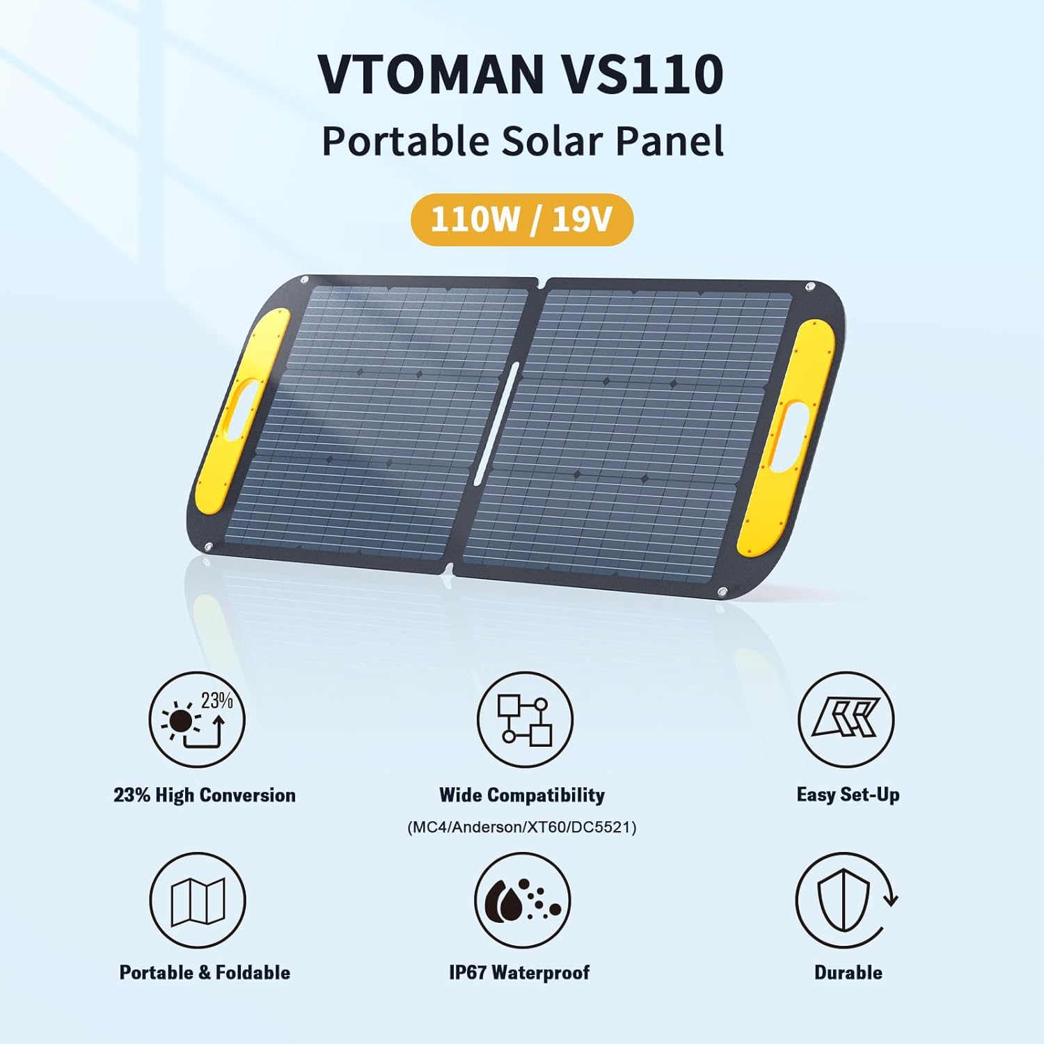 Thumbnail 2 de VTOMAN VS110 110W Portable Solar Panel: Foldable, IP67, 23% Efficient for Outdoor Power Needs
