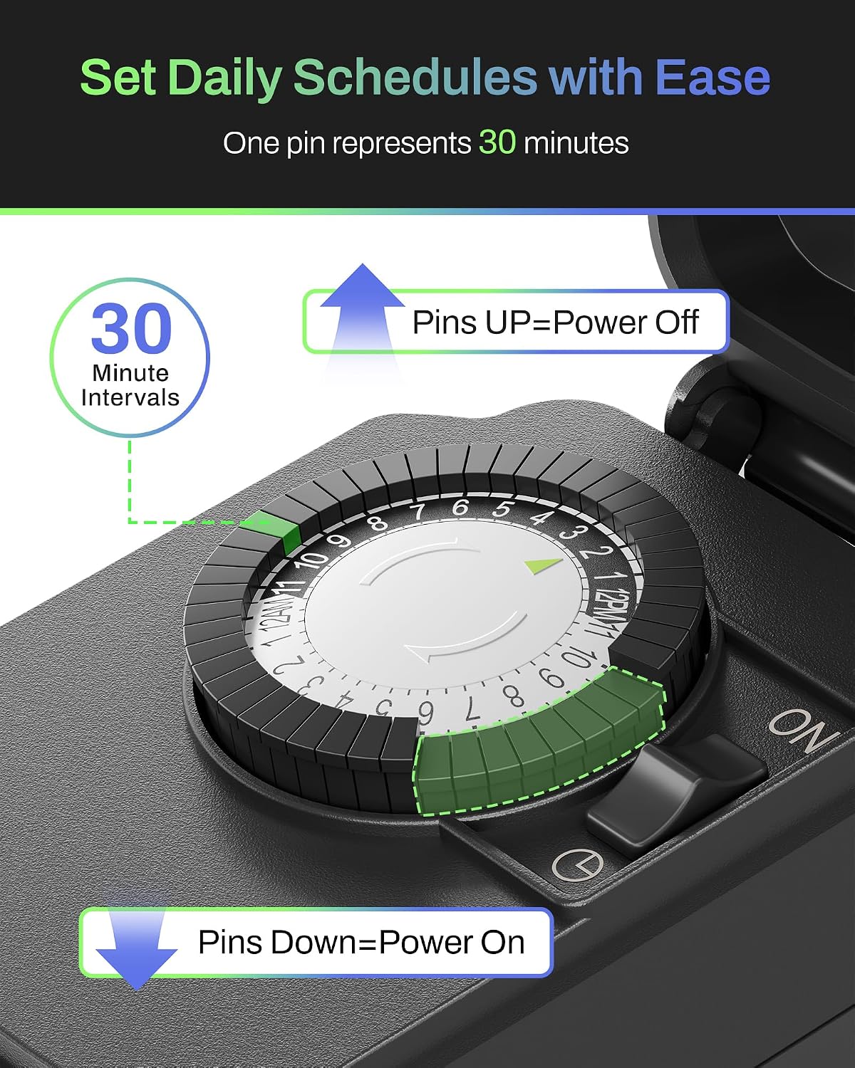 Detalle de BN-LINK 24-Hour Outdoor Mechanical Timer with 30-Minute Intervals