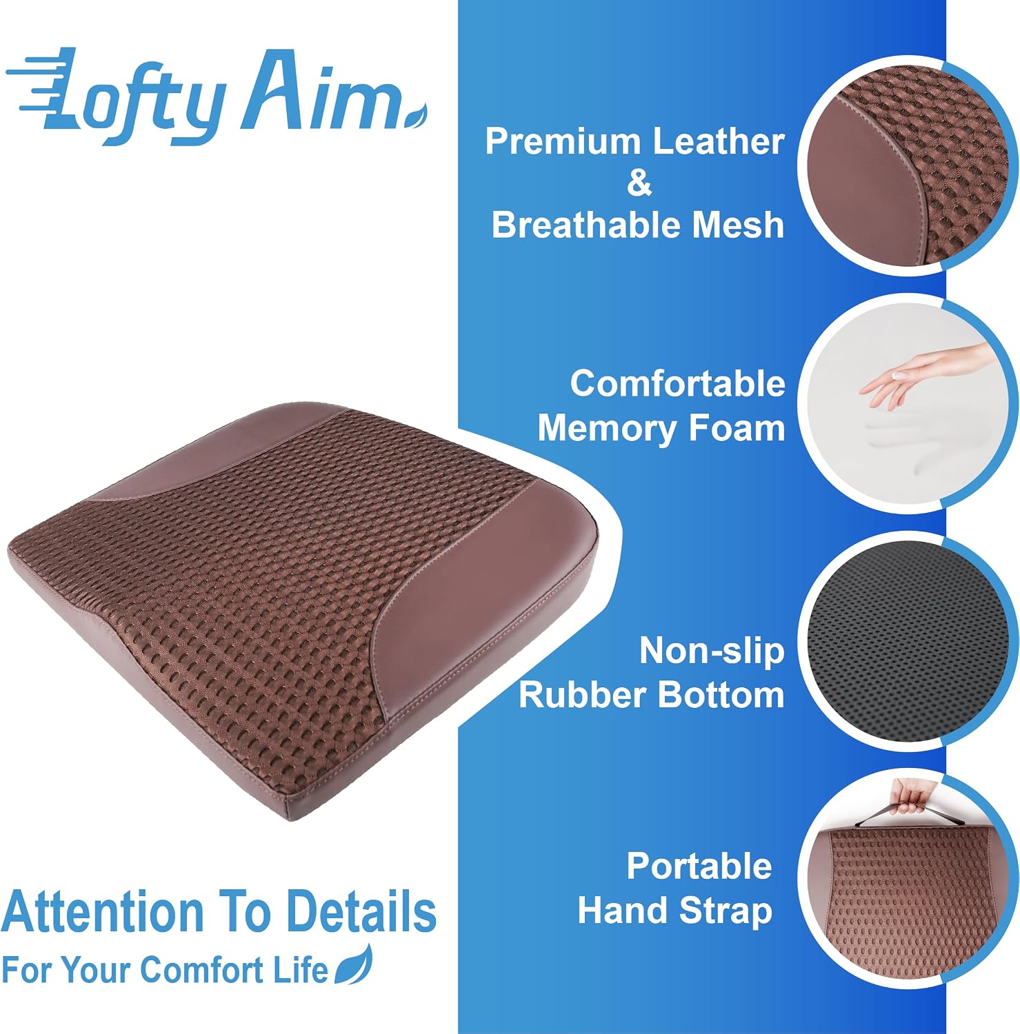 Detalle de Lofty Aim Memory Foam Car Seat Cushion, 2.5-Inch Wedge, Brown