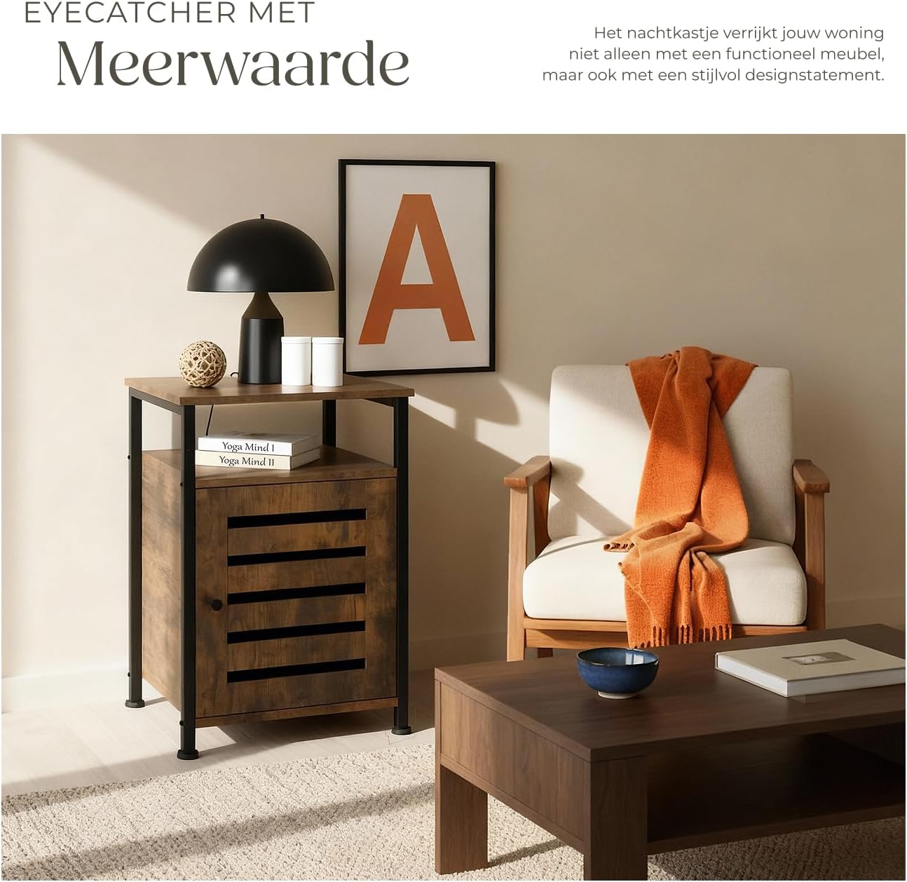Detalle de tectake Cork 404221 bijzetkast/nachtkastje met zwart stalen frame