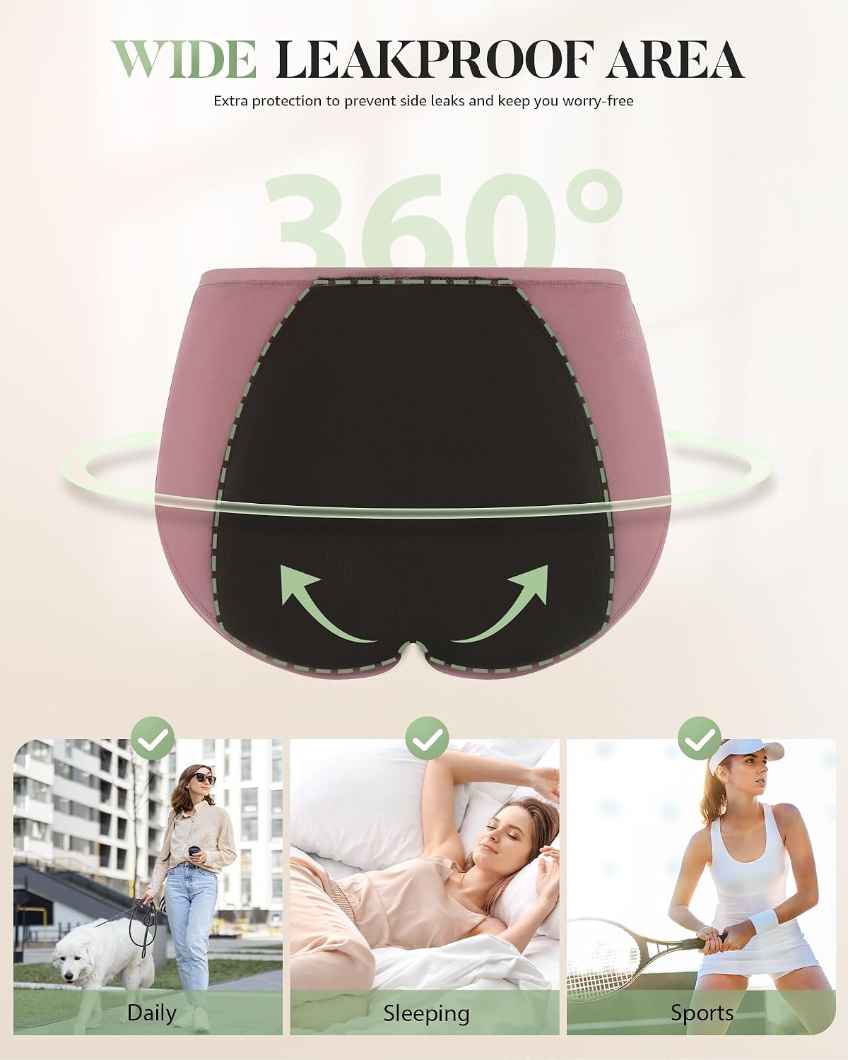 Detalle de TANSTC mutande mestruali donna in cotone con 4 strati anti-perdita (confezione da 3)