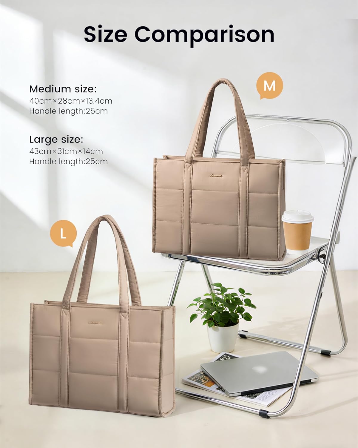 Detalle 2 de LOVEVOOK Tote Bags for Women: Puffer Quilted Work Bag with Laptop Compartments