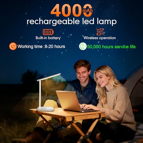 Detalle 2 de karidi Lampada da Scrivania Senza Fili Ricaricabile, Lampada da Tavolo con Batteria 4000mAh – LED Piègevole per Studio, Ufficio e Camera da Letto