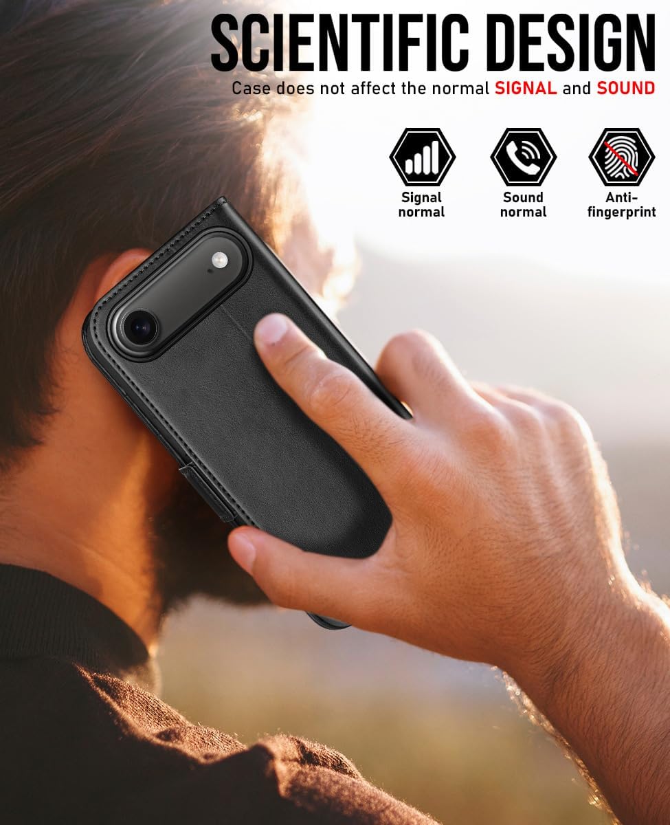 Thumbnail 6 de OCASE Hülle für iPhone Air 5G – Lederhülle mit Kartenfach, RFID-Schutz, Standfunktion und Magnete (Retro Graphit)
