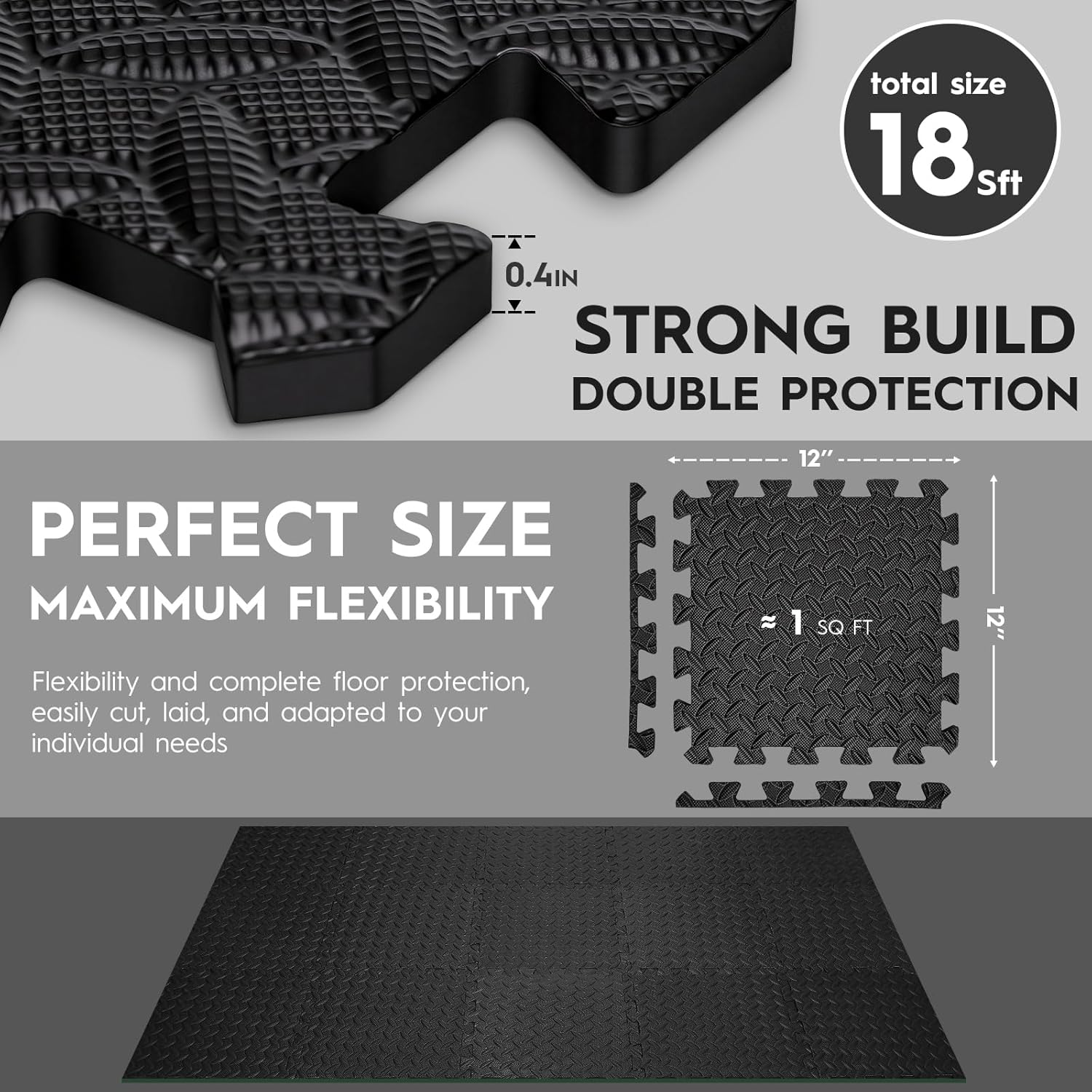 Thumbnail 4 de Haulcove 18pcs Puzzle Exercise Mat – 18 sq ft EVA Interlocking Foam Floor Tiles