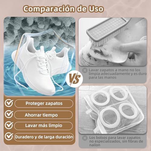 Detalle de FOREDOO 2 en 1 Bolsa lavadora para zapatillas con doble cremallera: limpieza 360° y versatilidad