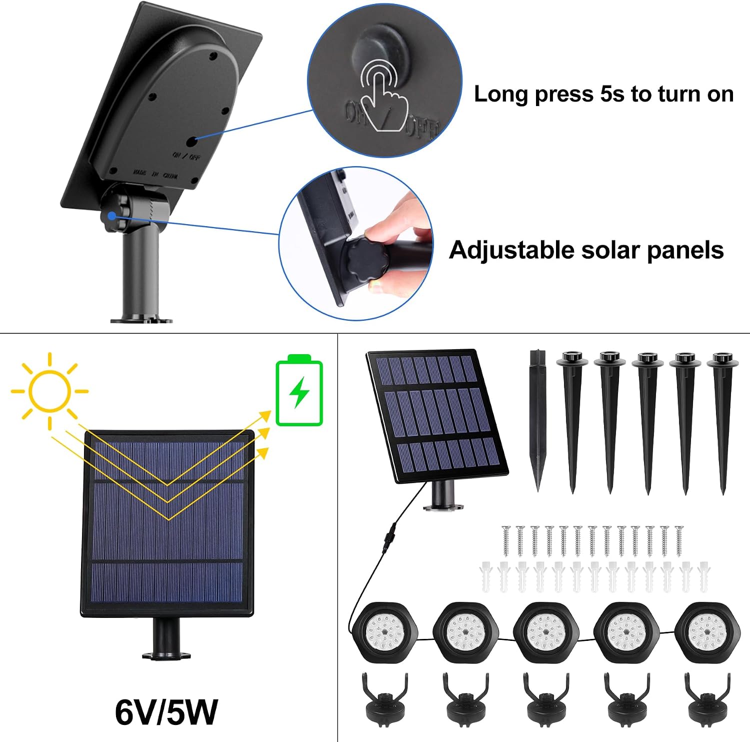 Detalle 1 de NATPOW Solar Teichbeleuchtung RGB 5 in 1