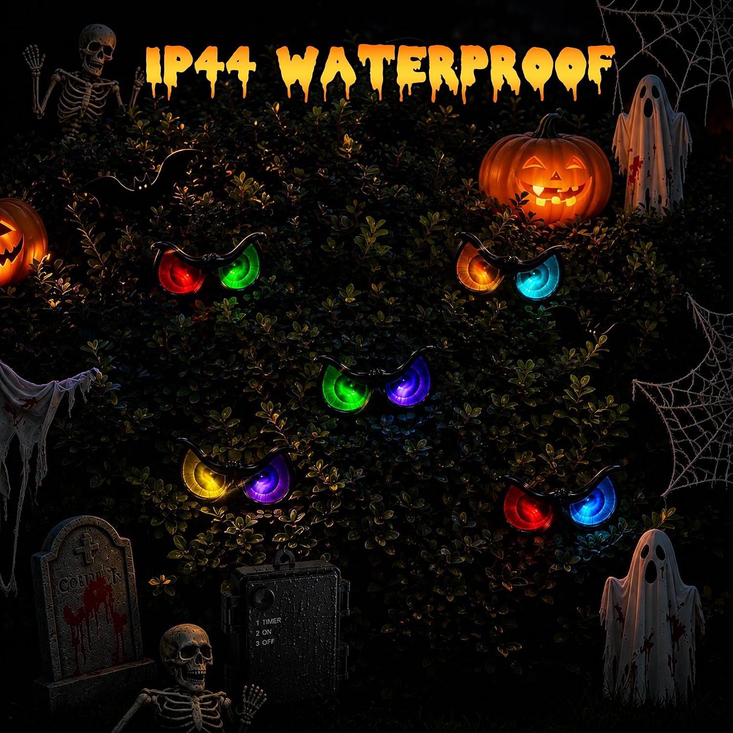 Detalle 2 de iShabao Halloween Spooky Eyes Lights, RGB Color-Changing Battery-Operated String