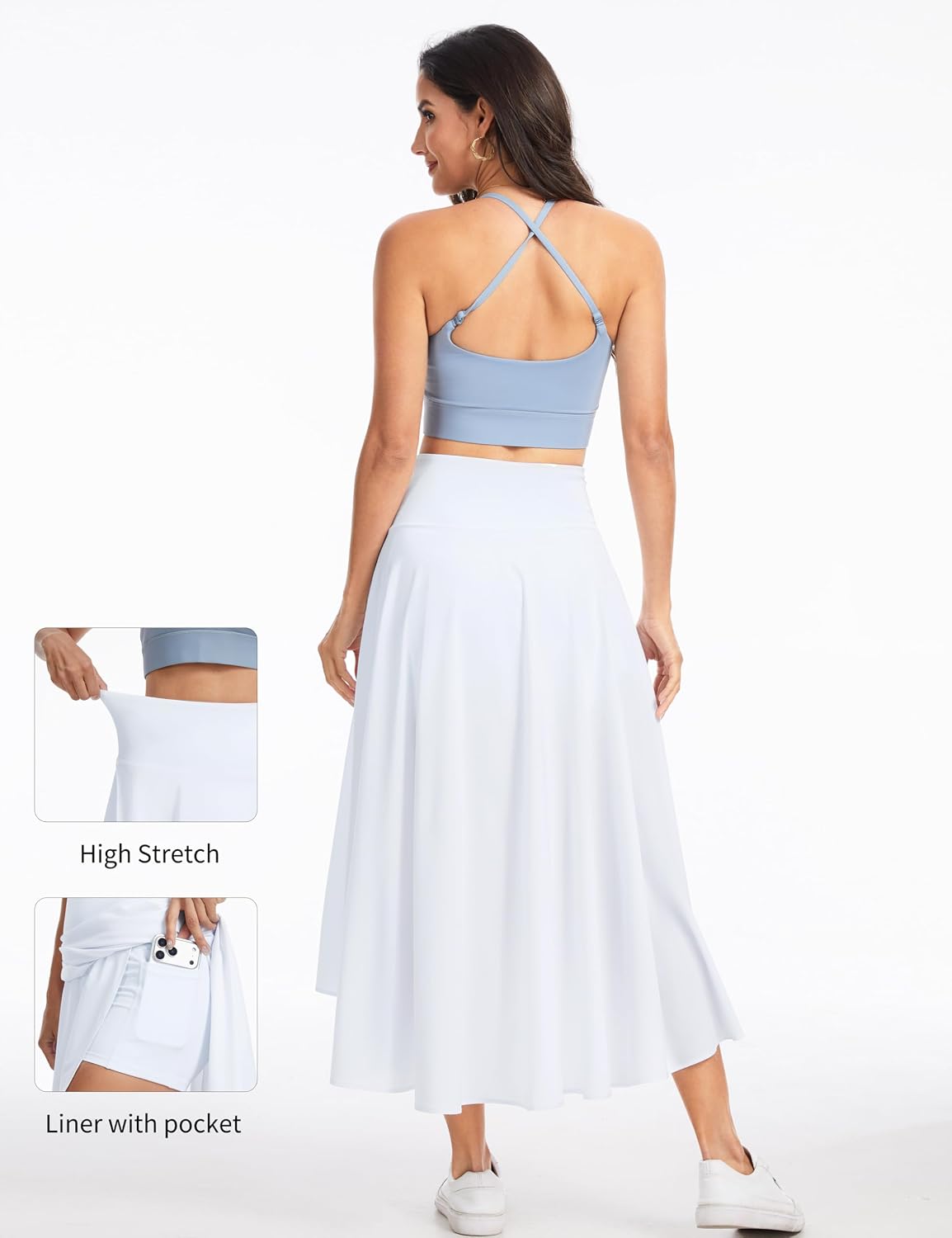 Detalle de THE GYM PEOPLE Women's Long High-Low Maxi Skort with Built-In Shorts and Pockets
