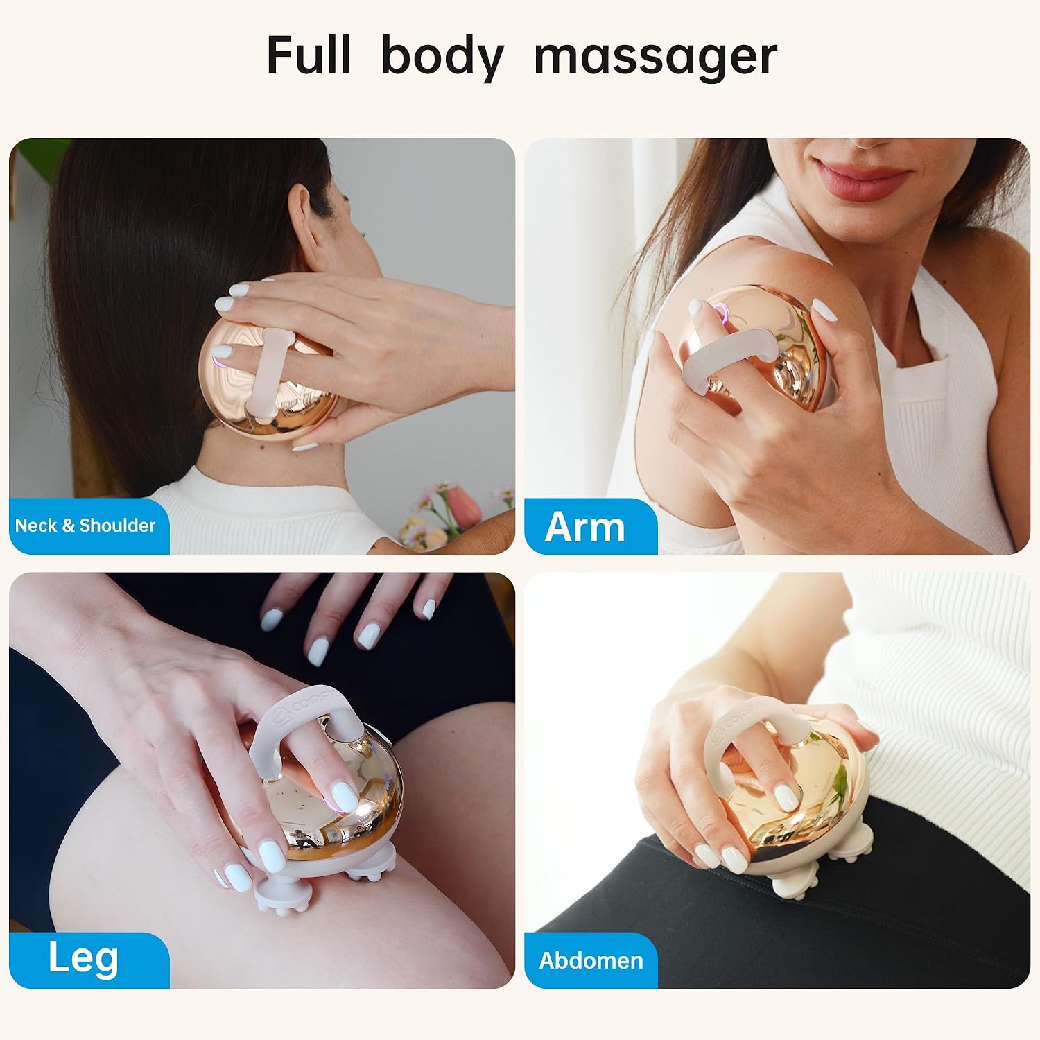 Detalle de COMFIER elektrisches Kopfmassagegerät mit Rotlicht, IPX7, 8 Massageköpfen & 3 Modi (Golden)