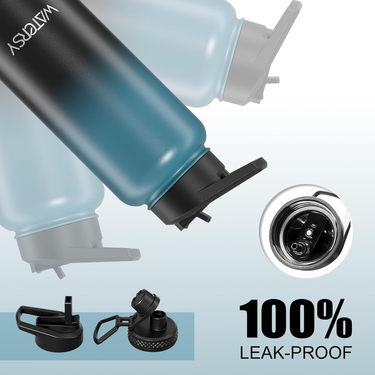 Thumbnail 4 de WATERSY 64oz Insulated Water Bottle (Cold 48 Hours) — BPA-Free, Leak-Proof Half-Gallon Flask with Straw Lids