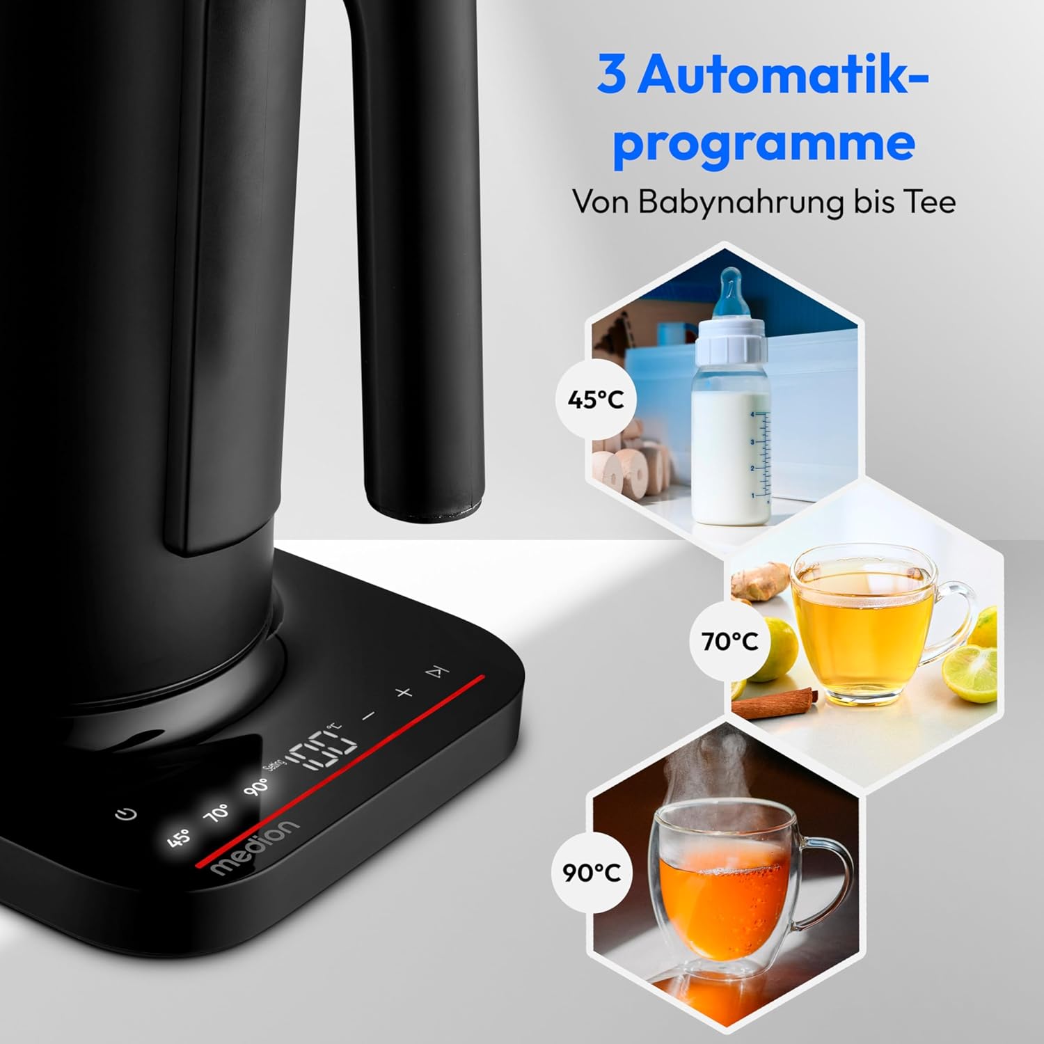 Detalle 2 de MEDION LIFE Bollitore digitale MD12106: 2200 W, 1,5 L, display LED e blocco bambini