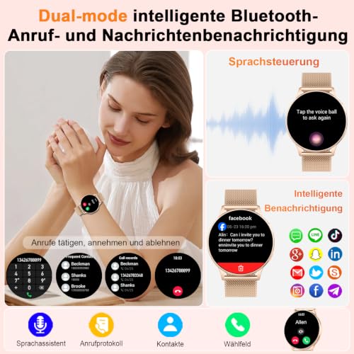 Detalle de Jugeman Smartwatch Damen mit 1,32" AMOLED-Display, IP68, Telefonfunktion – Fitness- und Zyklus-Tracking