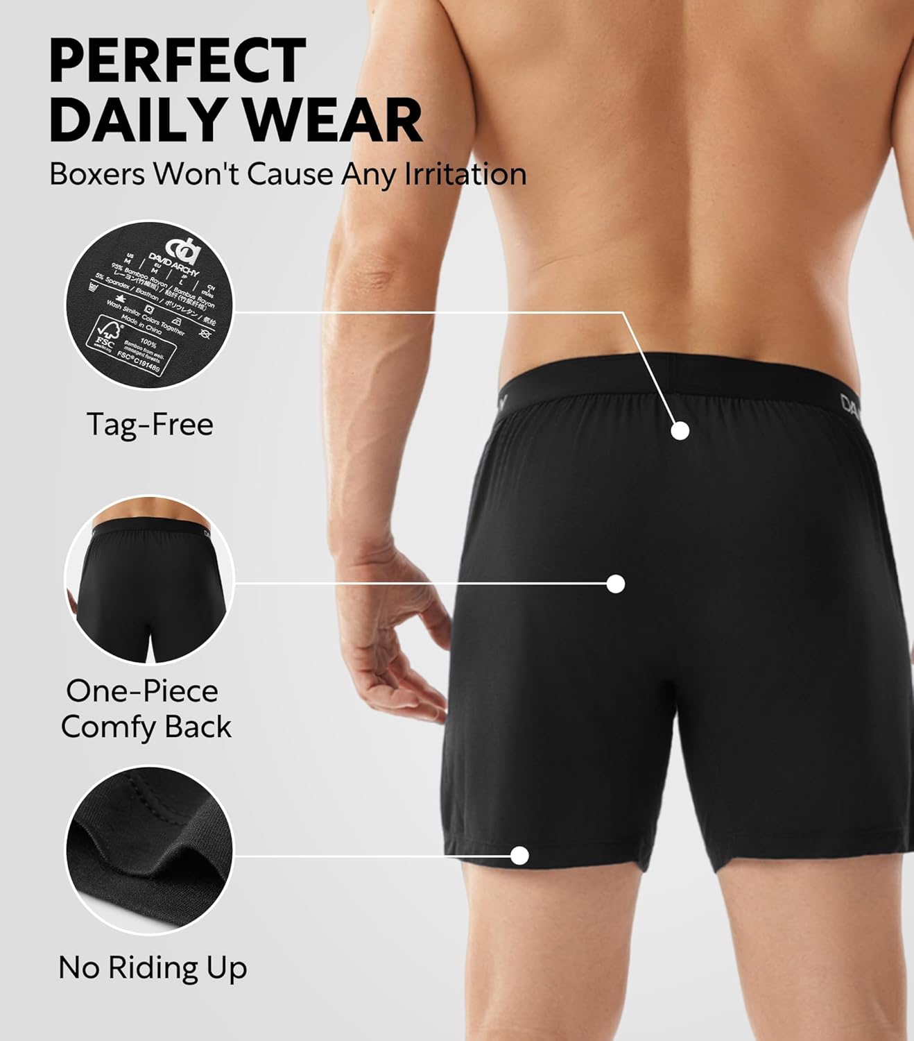 Thumbnail 3 de DAVID ARCHY Bamboo Rayon Boxers: Breathable, Relaxed Fit with Button Fly