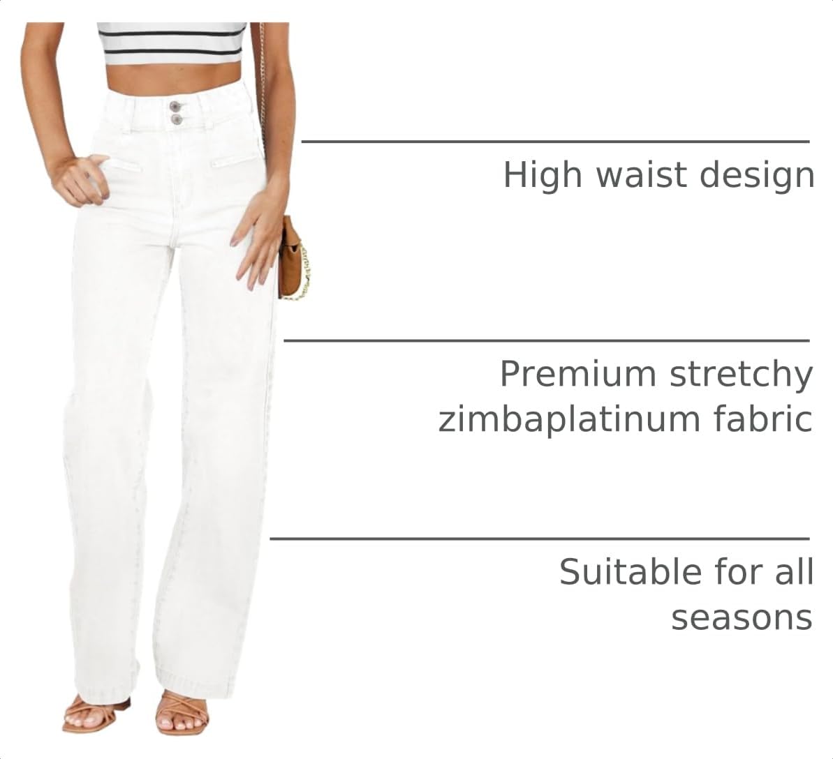 Detalle 2 de Sidefeel Women’s High-Waisted Straight-Leg Stretch Jeans with Pockets (Zimbaplatinum Denim)